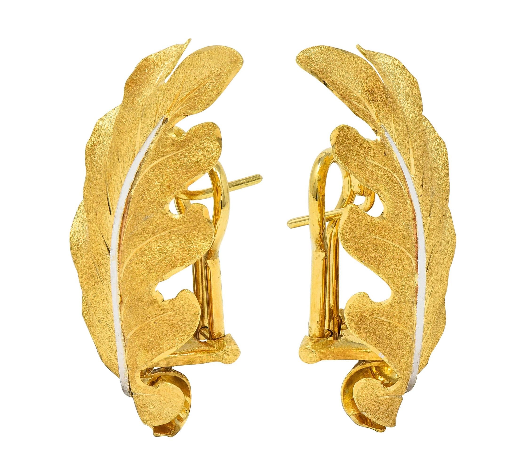 Buccellati 1970's 18 Karat Two-Tone Gold Vintage Leaf Earrings