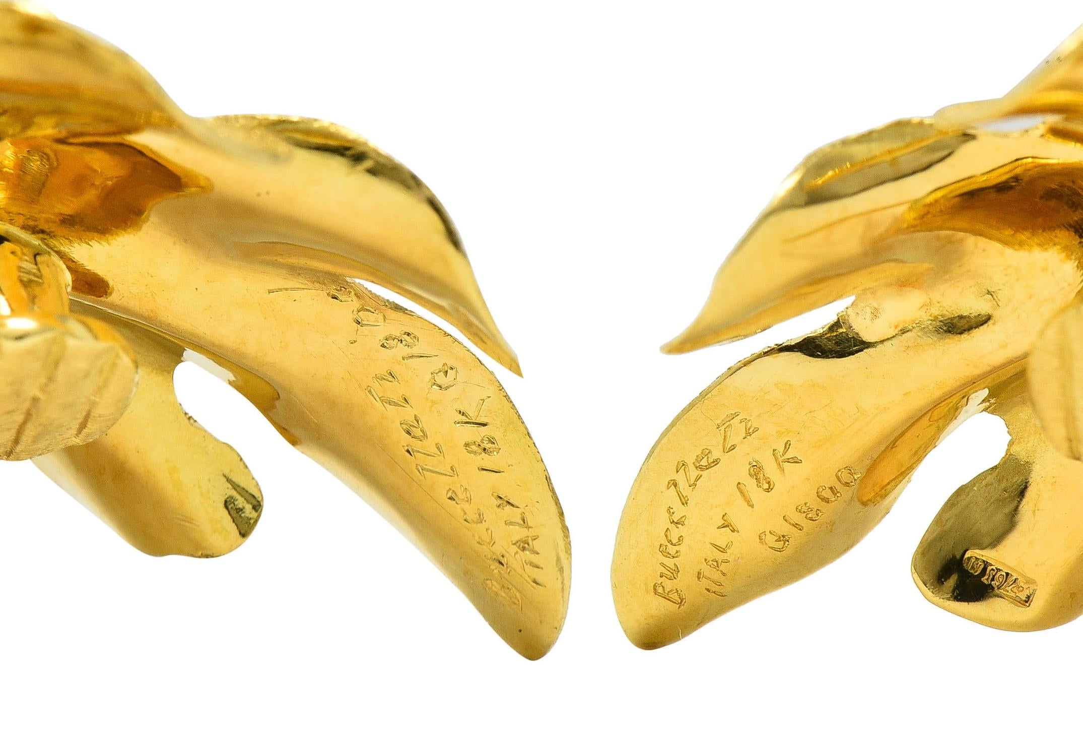 Buccellati 1970's 18 Karat Two-Tone Gold Vintage Leaf Earrings