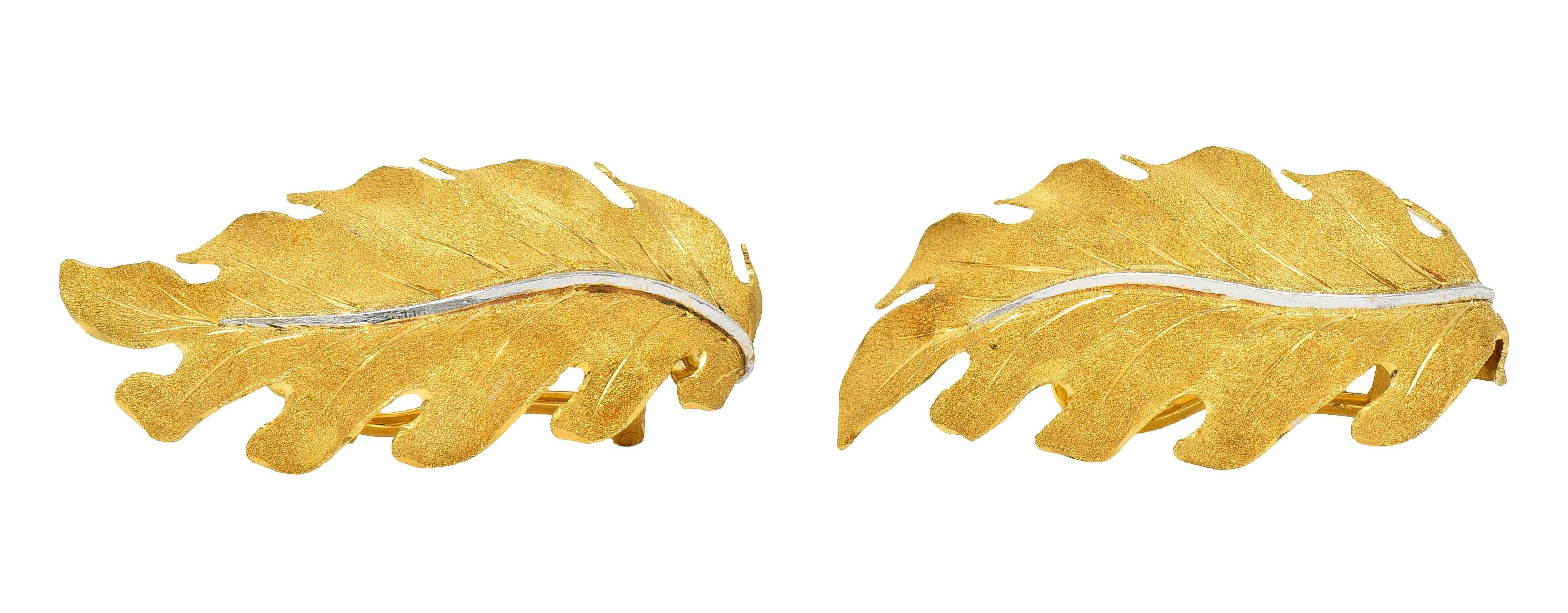 Buccellati 1970's 18 Karat Two-Tone Gold Vintage Leaf Earrings