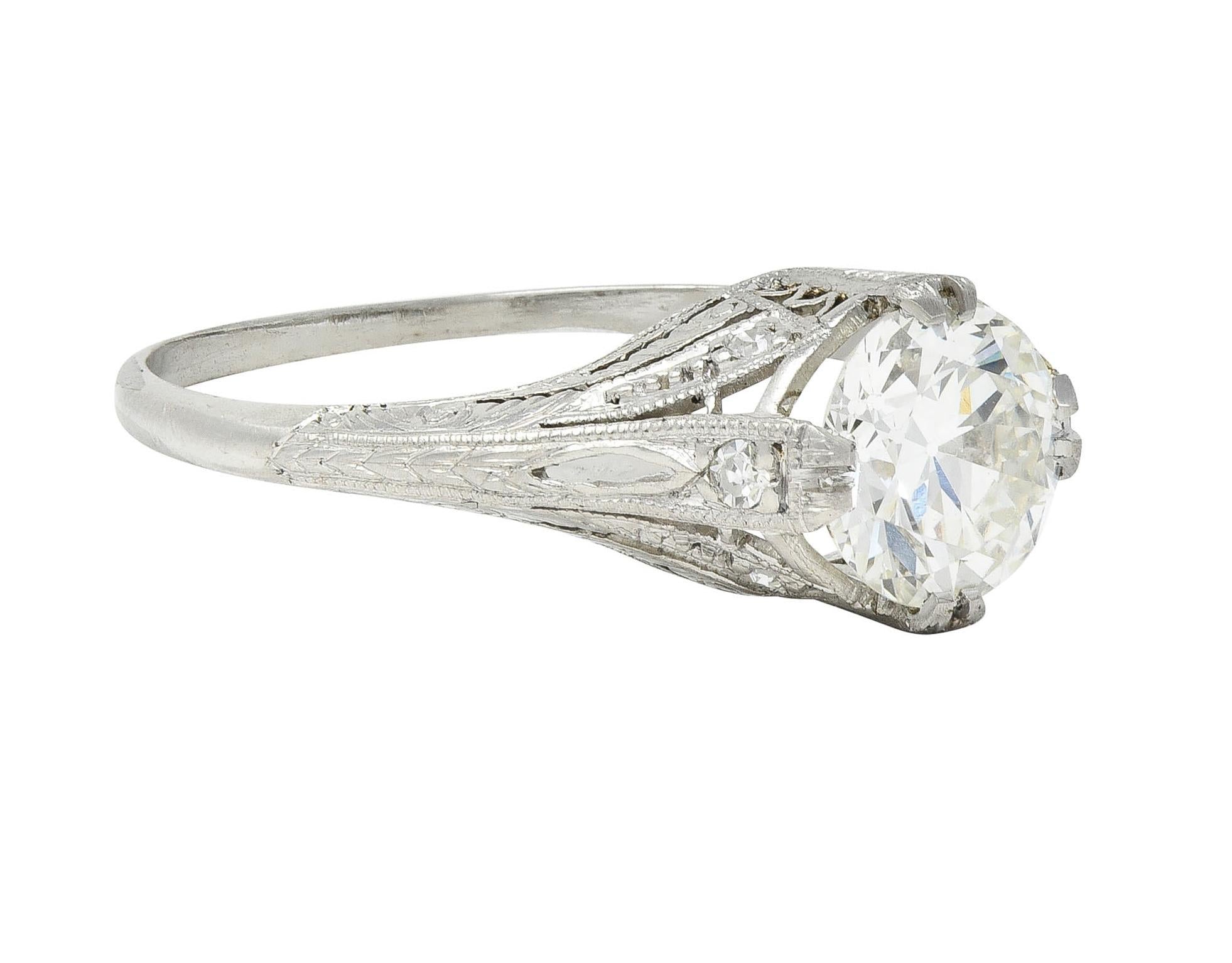 Art Deco 1.26 CTW Old European Cut Diamond Platinum Vintage Engagement Ring