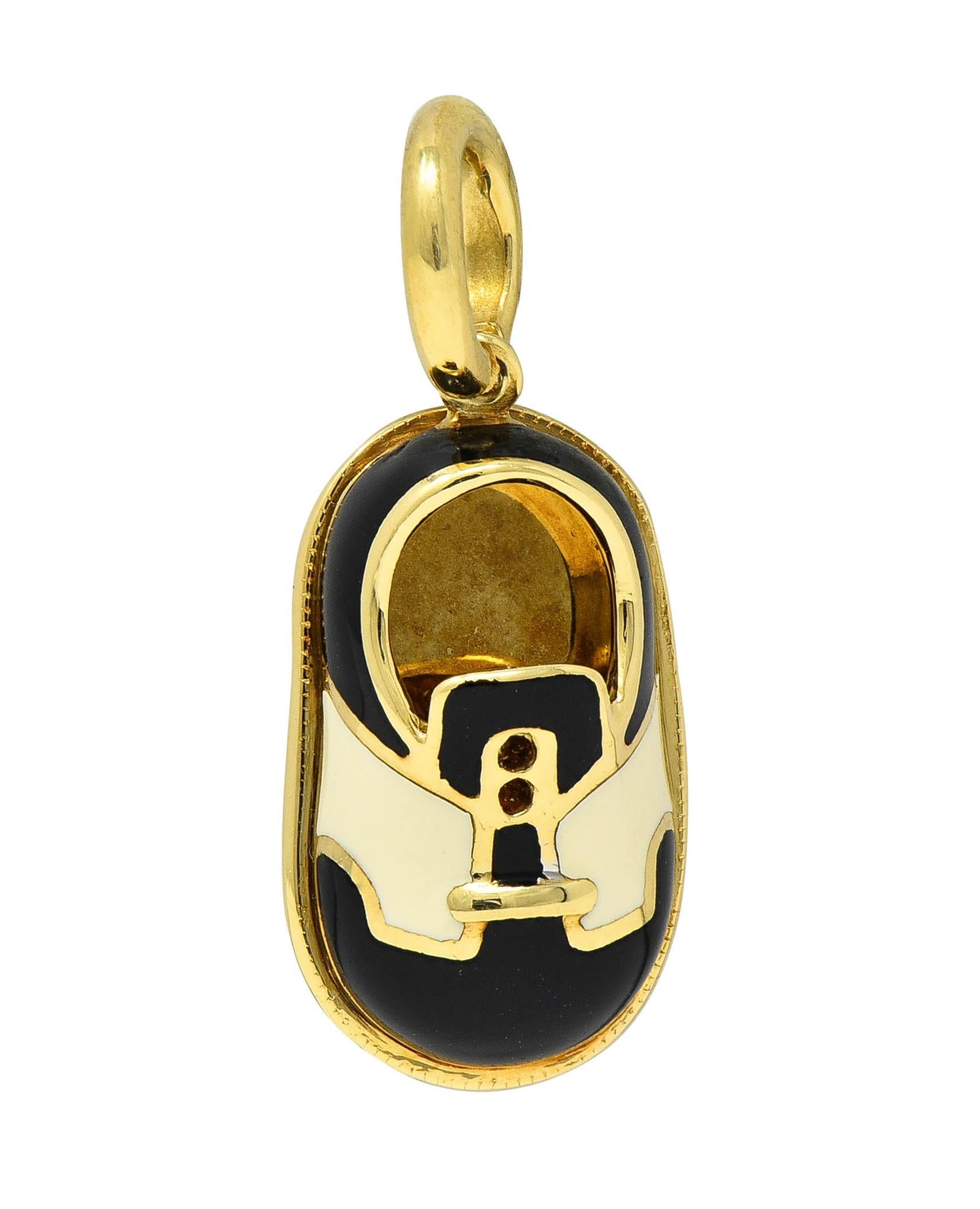 Aaron Basha Contemporary Enamel 18 Karat Yellow Gold Baby Shoe Charm