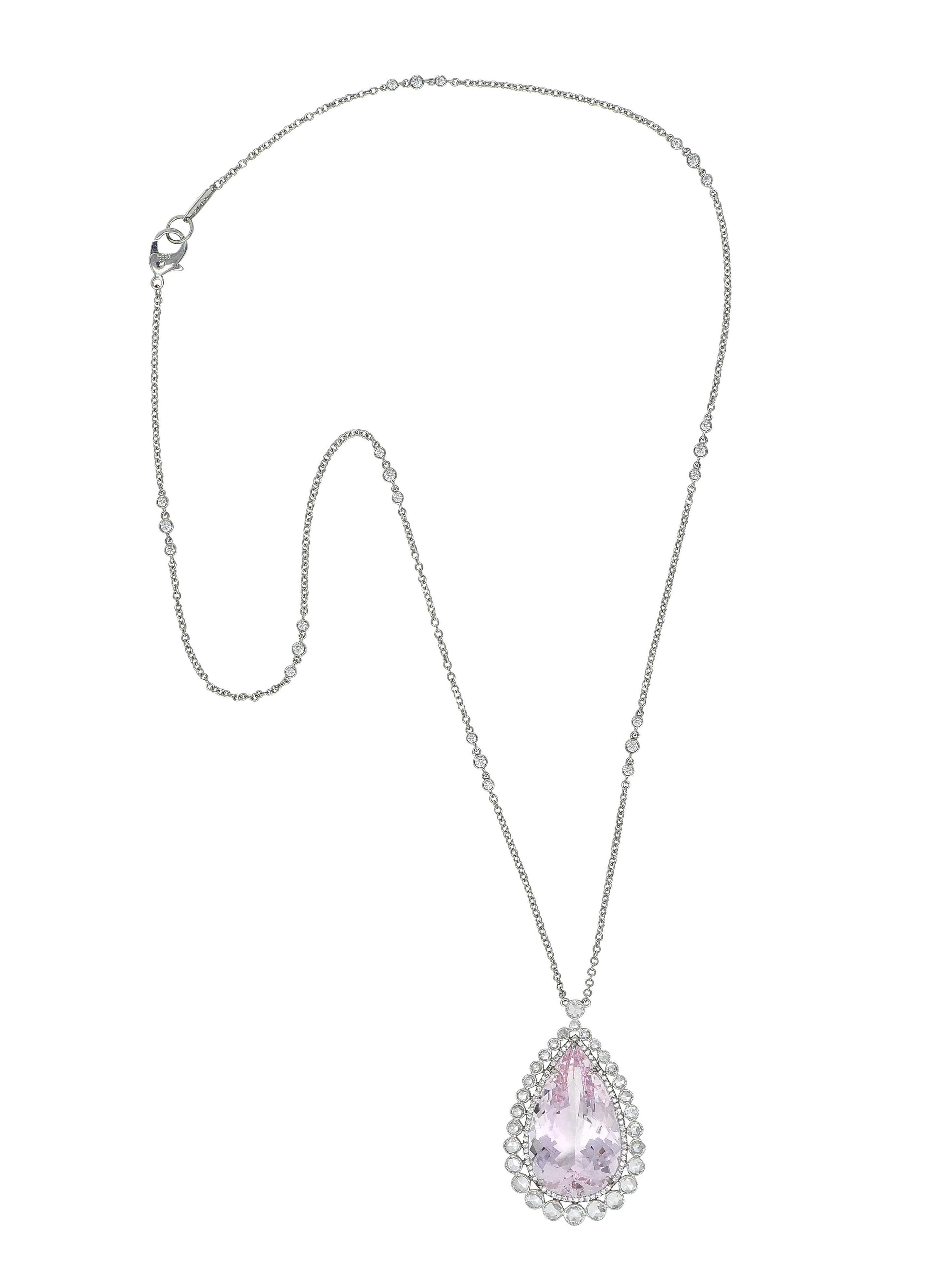 Tiffany & Co. 2010's 27.01 CTW Morganite Diamond Platinum Station Drop Necklace