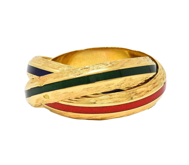 Hermès Paris 1970's Enamel 18 Karat Yellow Gold Trinity Vintage Rolling Ring