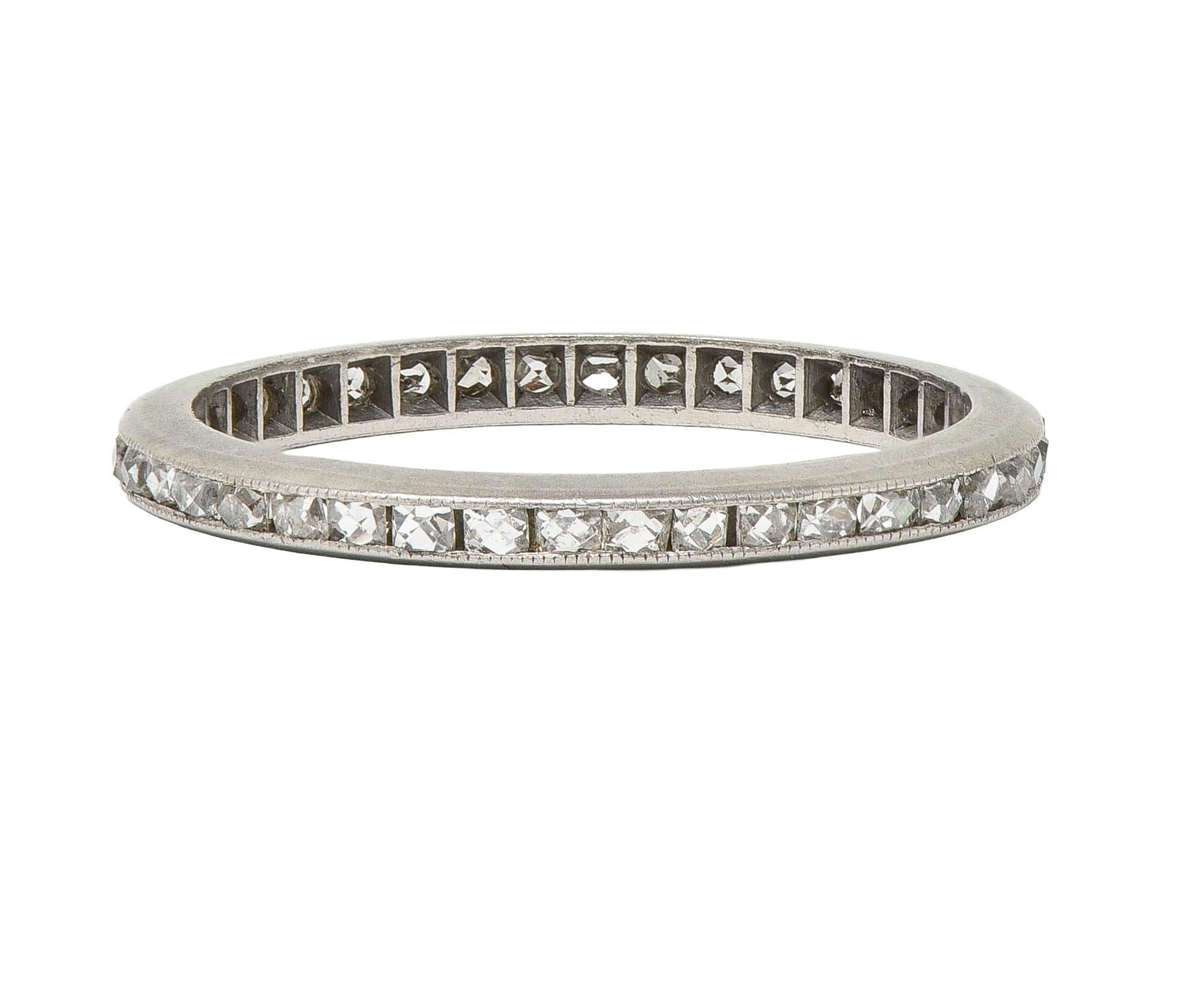 Art Deco 0.80 CTW French Cut Diamond Platinum Antique Eternity Wedding Band Ring