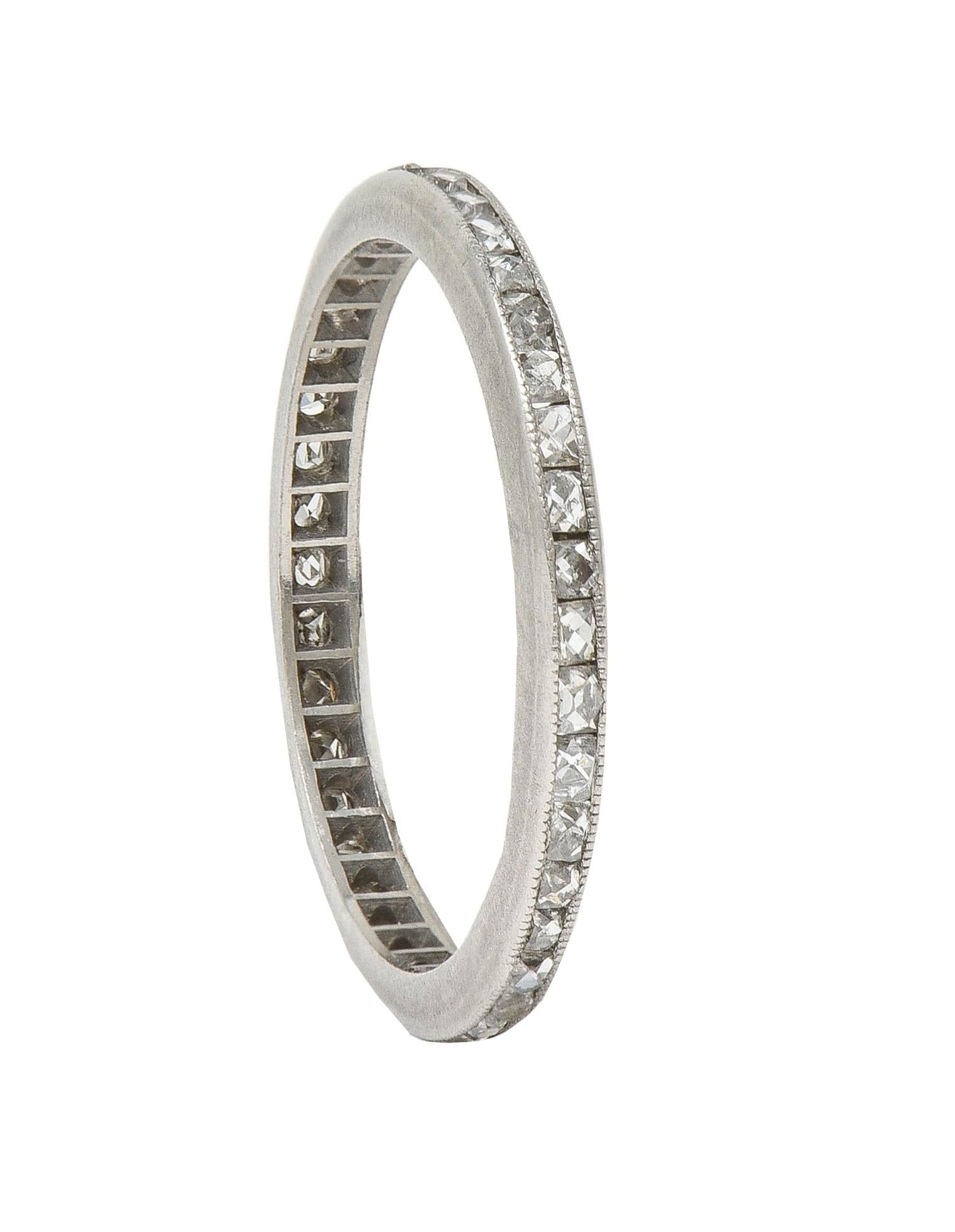 Art Deco 0.80 CTW French Cut Diamond Platinum Antique Eternity Wedding Band Ring