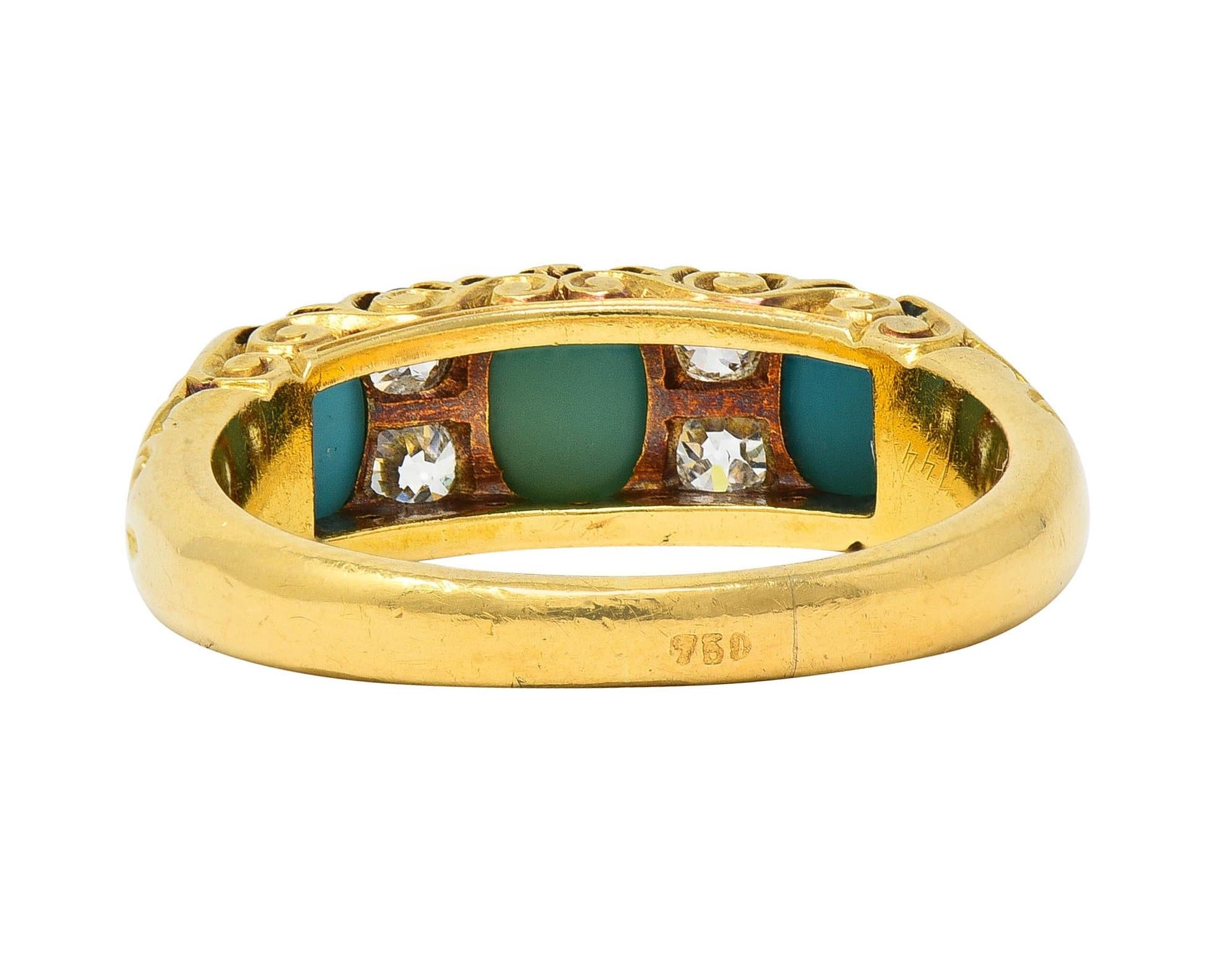 Victorian Diamond Turquoise 18 Karat Yellow Gold Scrolling Antique Band Ring