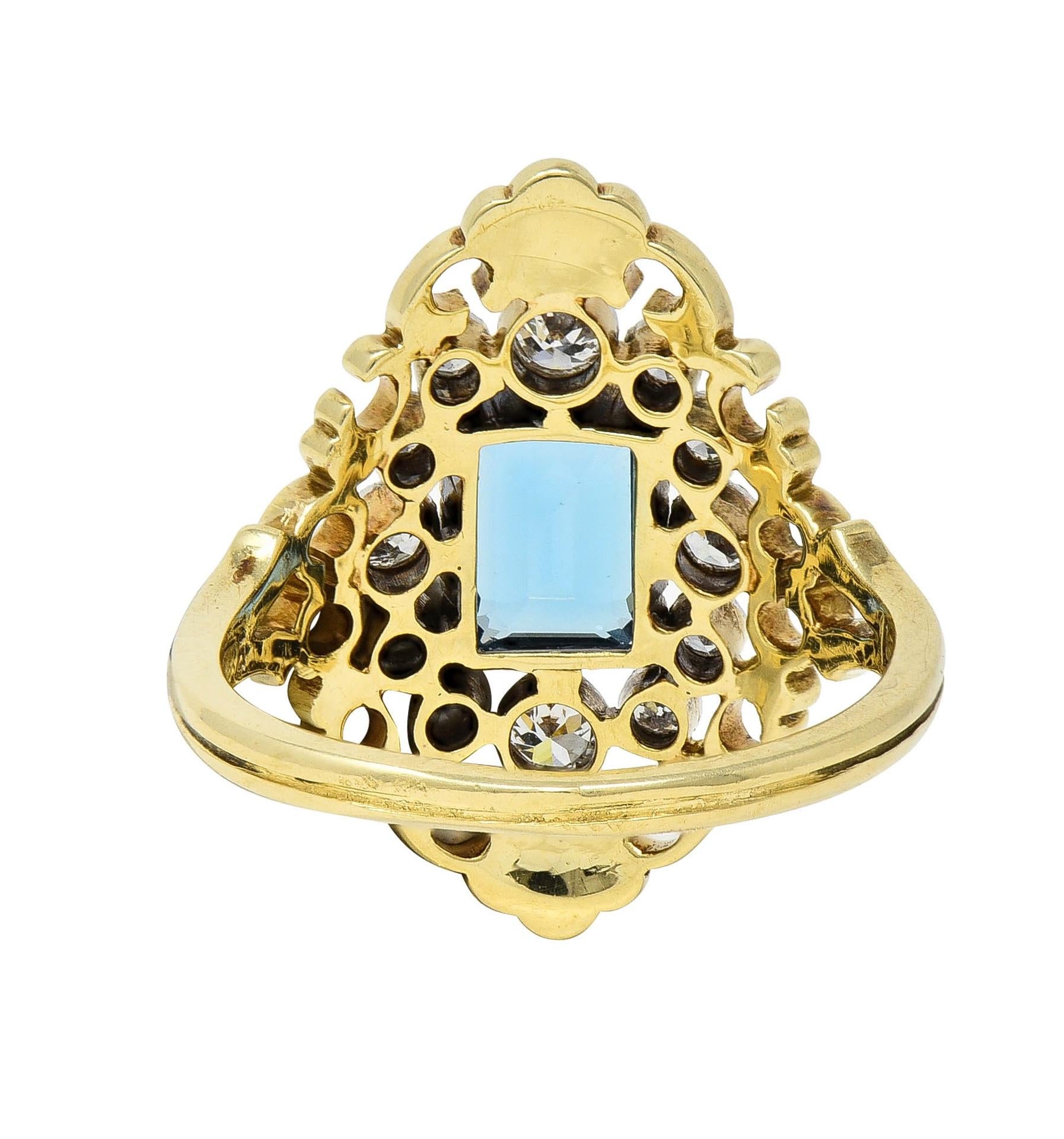 Early Art Deco 1.68 CTW Topaz Diamond Platinum 14 Karat Gold Antique Dinner Ring