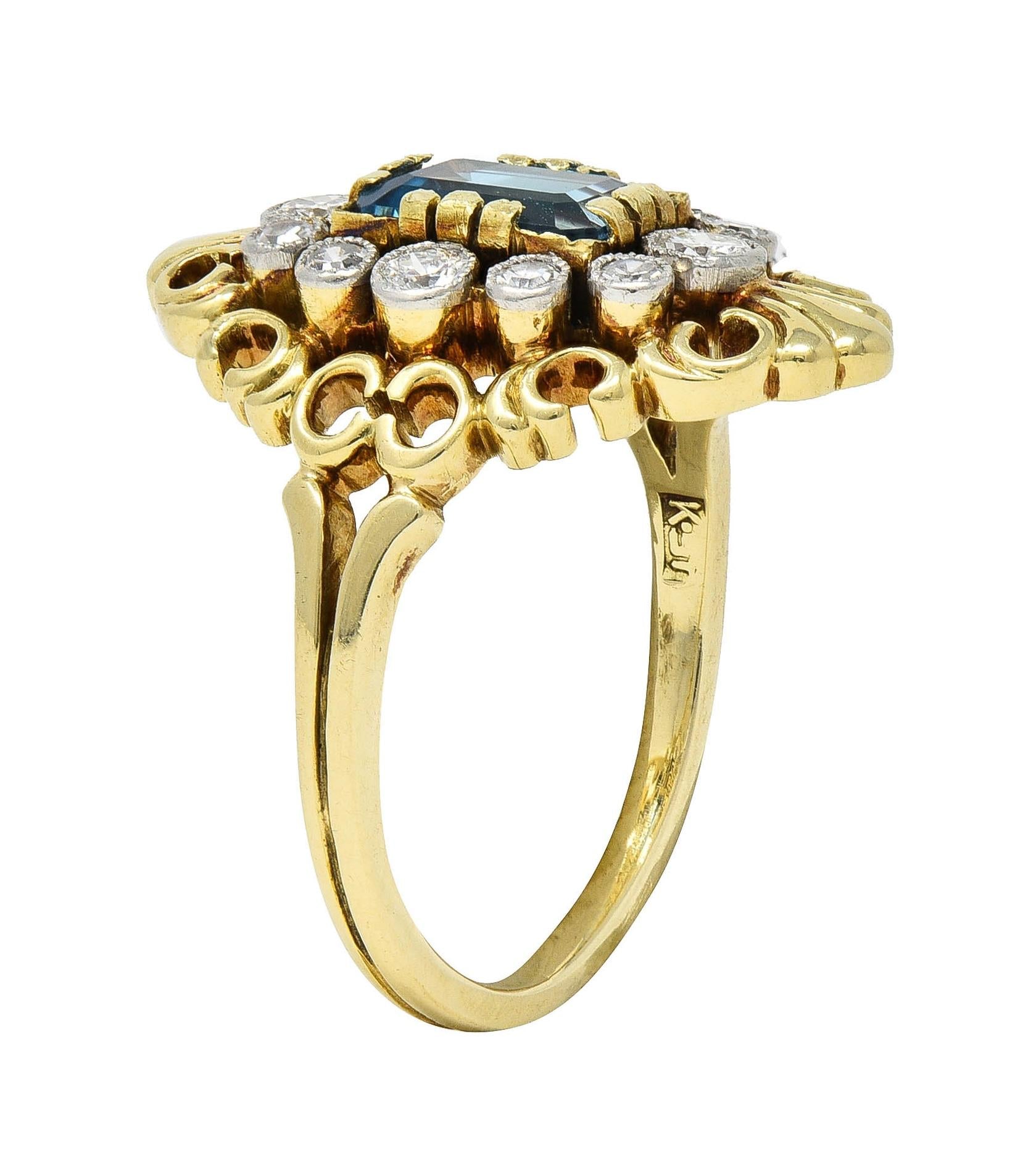 Early Art Deco 1.68 CTW Topaz Diamond Platinum 14 Karat Gold Antique Dinner Ring