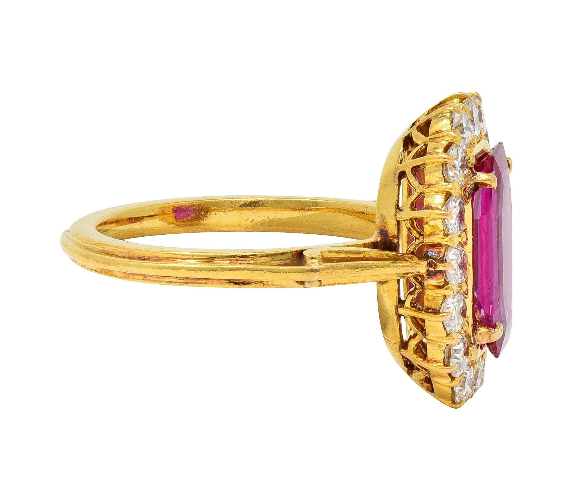 1960's 3.27 CTW No Heat Burma Ruby Diamond 18K Yellow Gold Vintage Halo Ring GIA