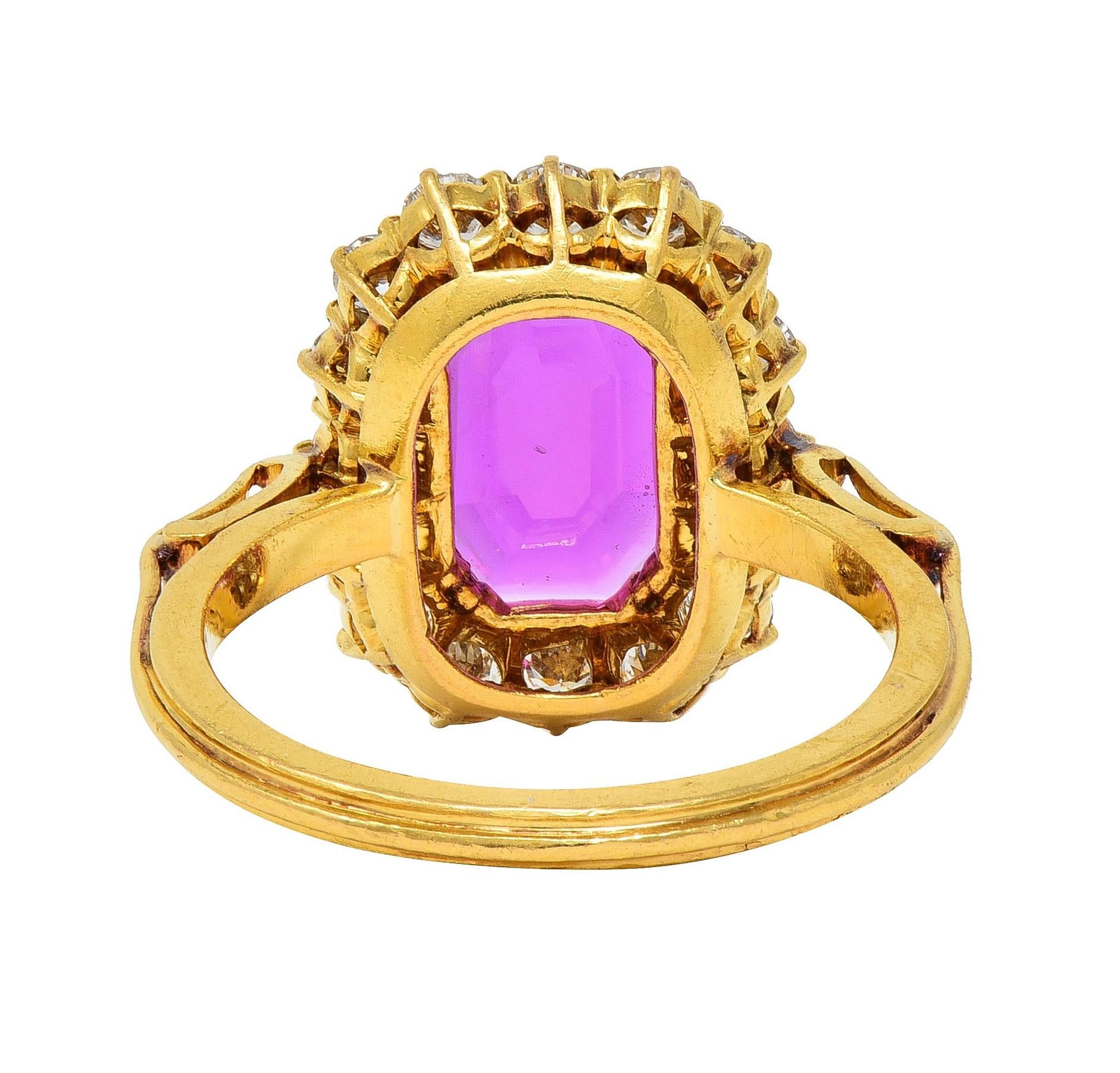 1960's 3.27 CTW No Heat Burma Ruby Diamond 18K Yellow Gold Vintage Halo Ring GIA