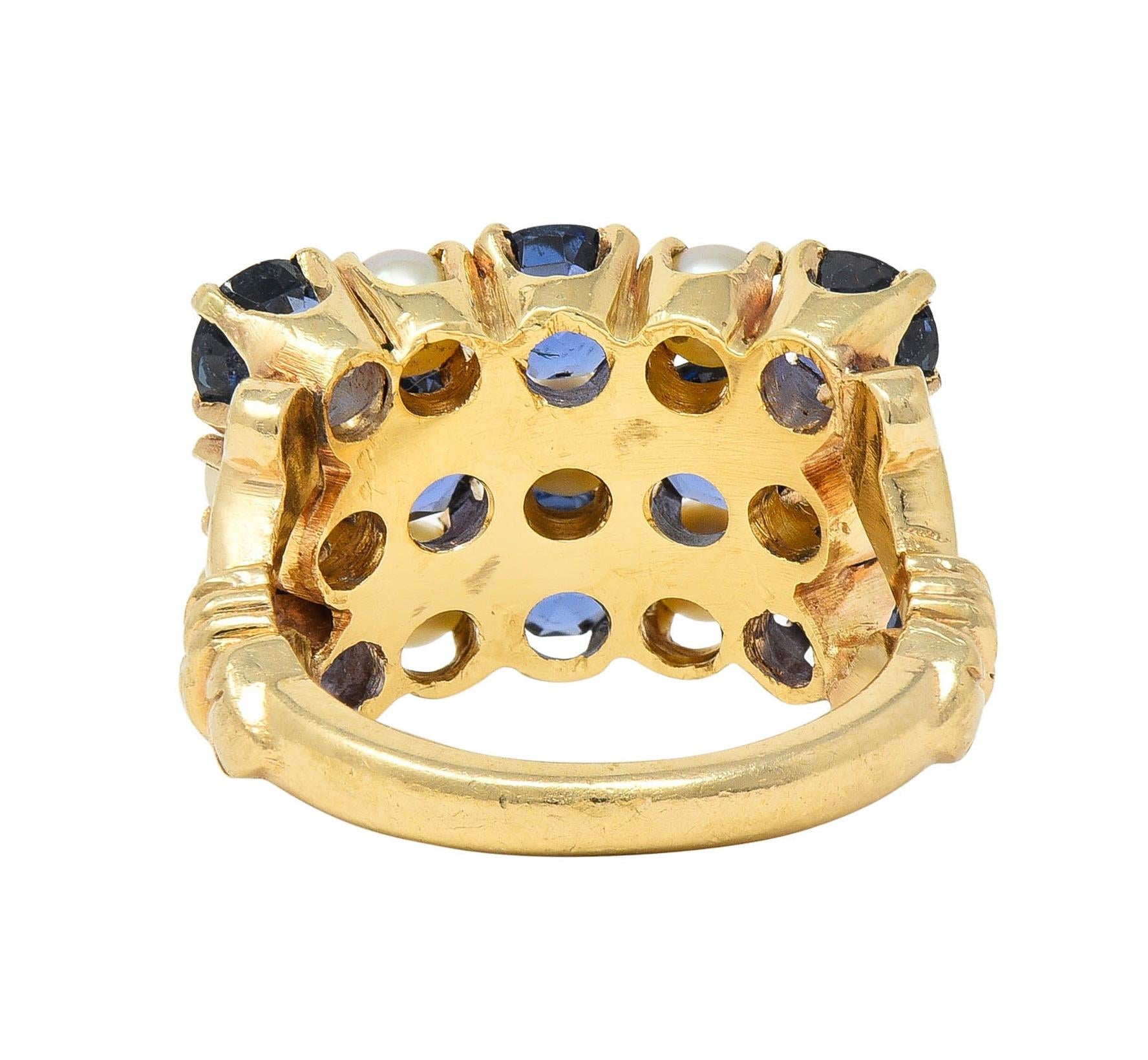 Victorian 2.00 CTW Sapphire Pearl 14 Karat Gold Antique Checkerboard Ring