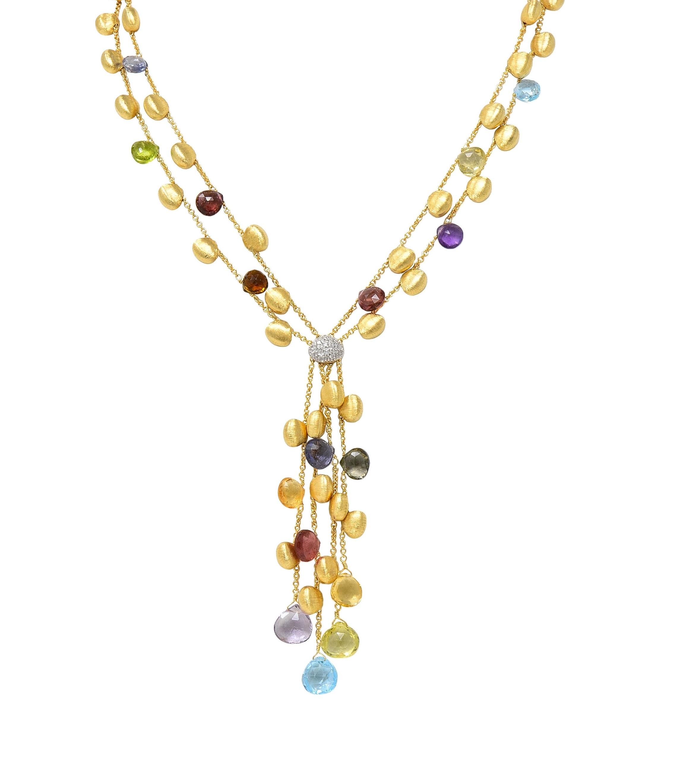 Marco Bicego Multi-Gem Diamond 18 Karat Two-Tone Gold Paradise Lariat Necklace