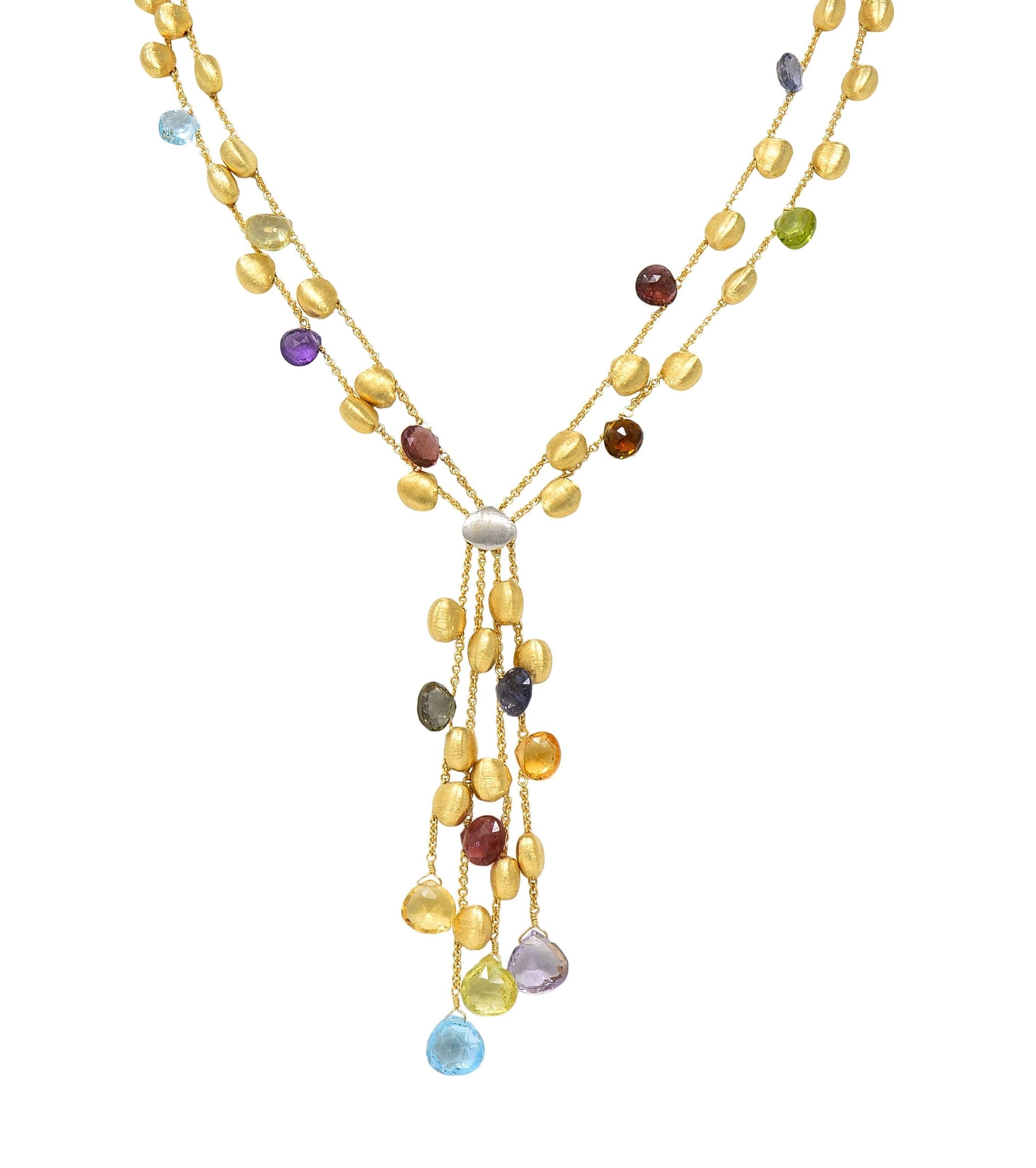 Marco Bicego Multi-Gem Diamond 18 Karat Two-Tone Gold Paradise Lariat Necklace