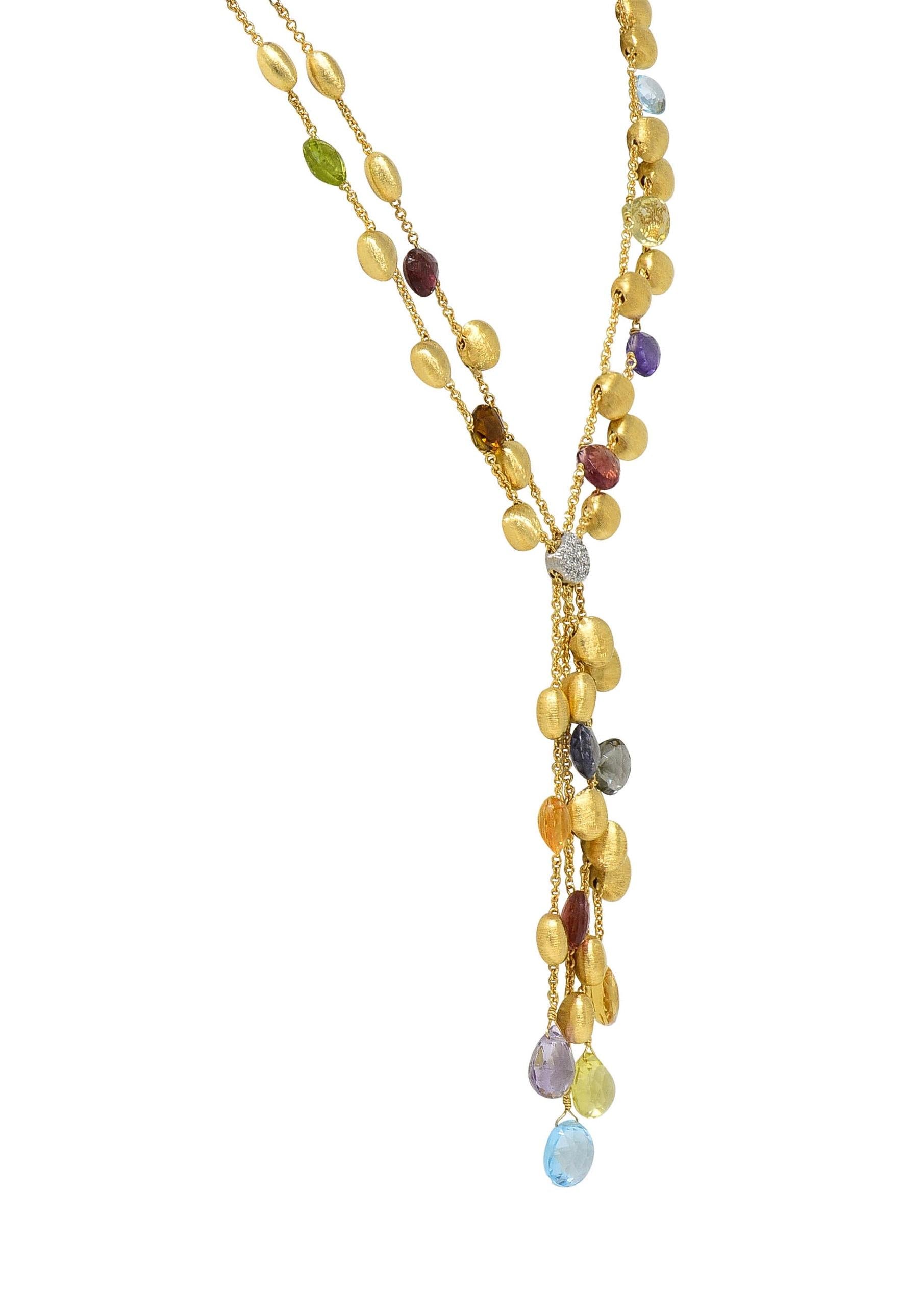 Marco Bicego Multi-Gem Diamond 18 Karat Two-Tone Gold Paradise Lariat Necklace