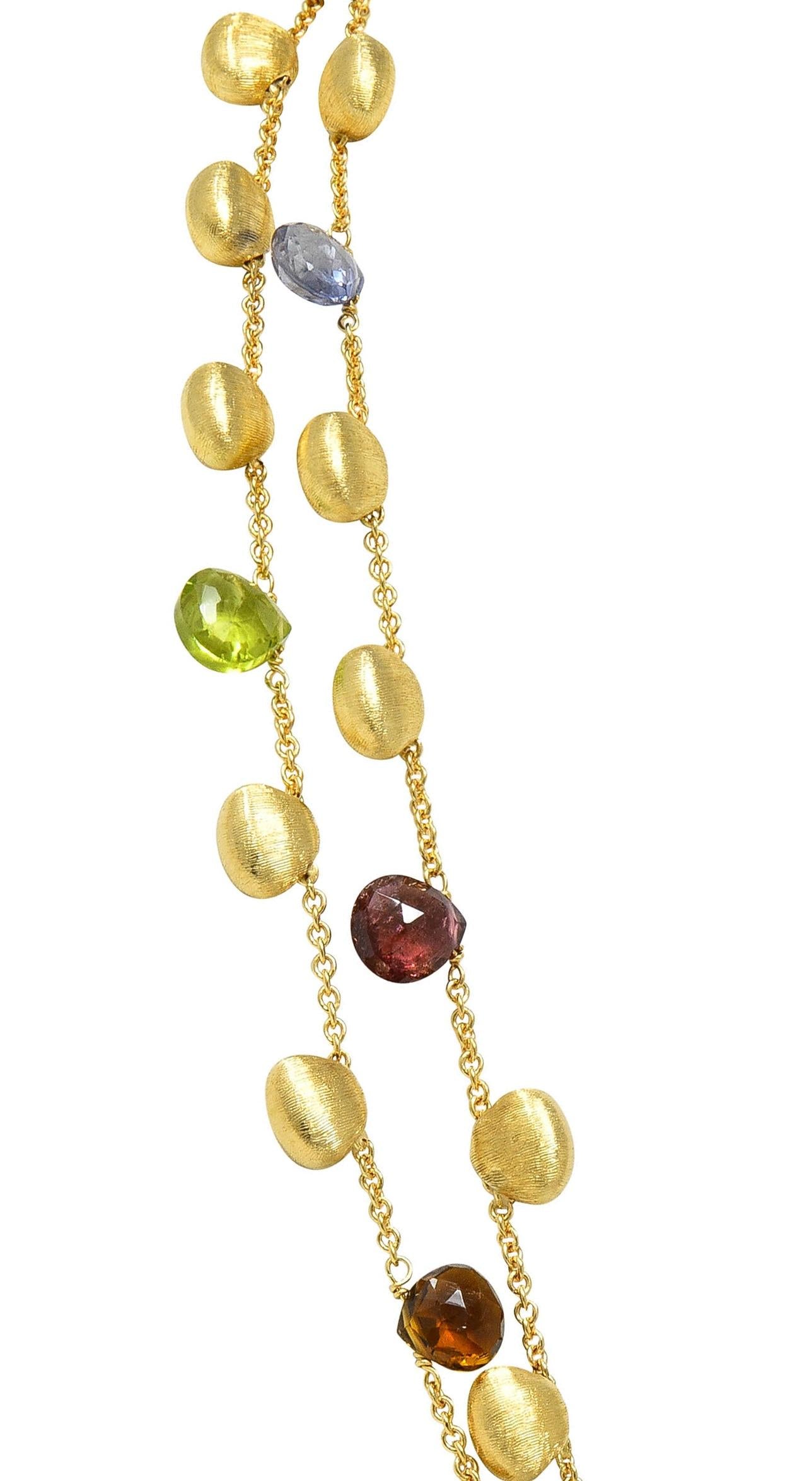 Marco Bicego Multi-Gem Diamond 18 Karat Two-Tone Gold Paradise Lariat Necklace