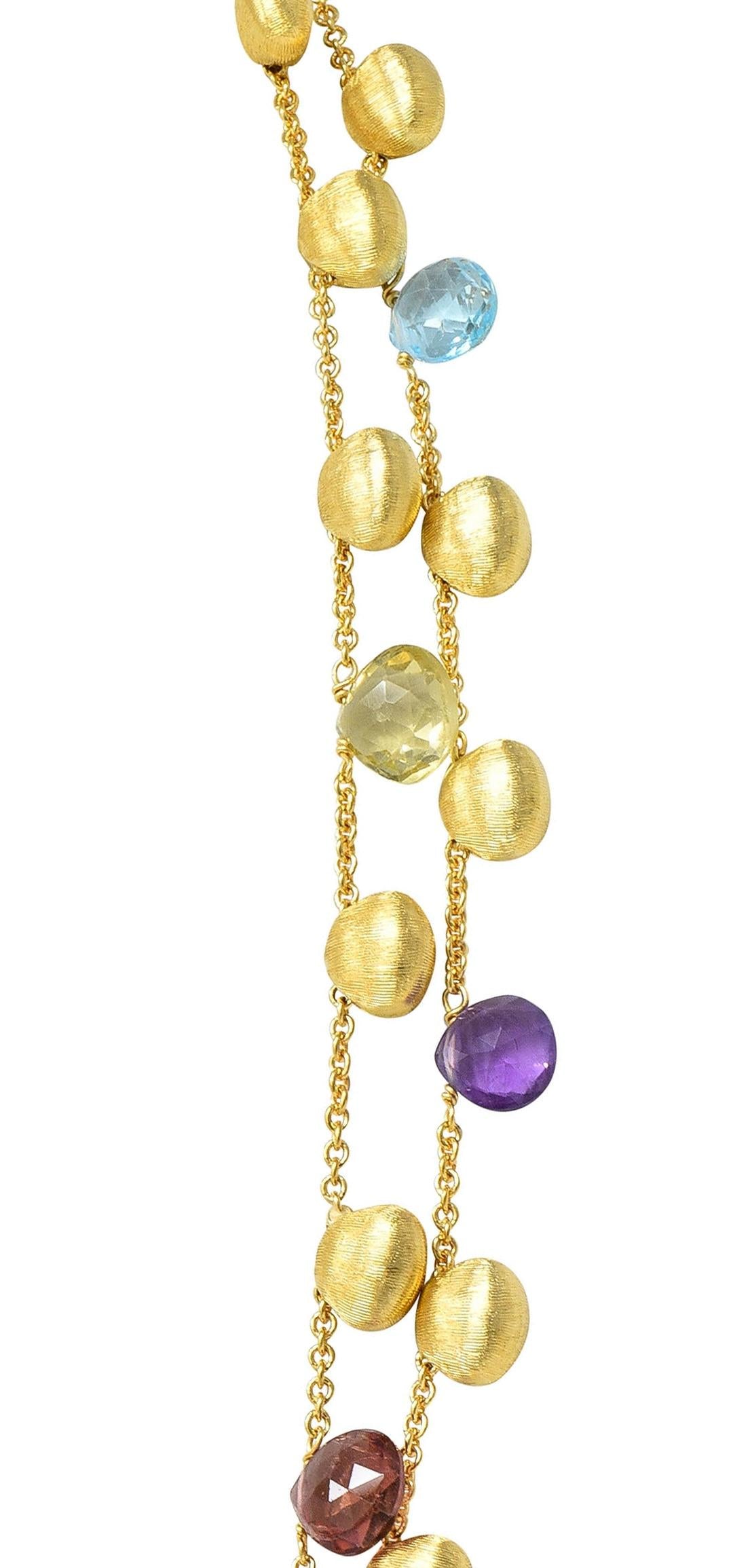 Marco Bicego Multi-Gem Diamond 18 Karat Two-Tone Gold Paradise Lariat Necklace