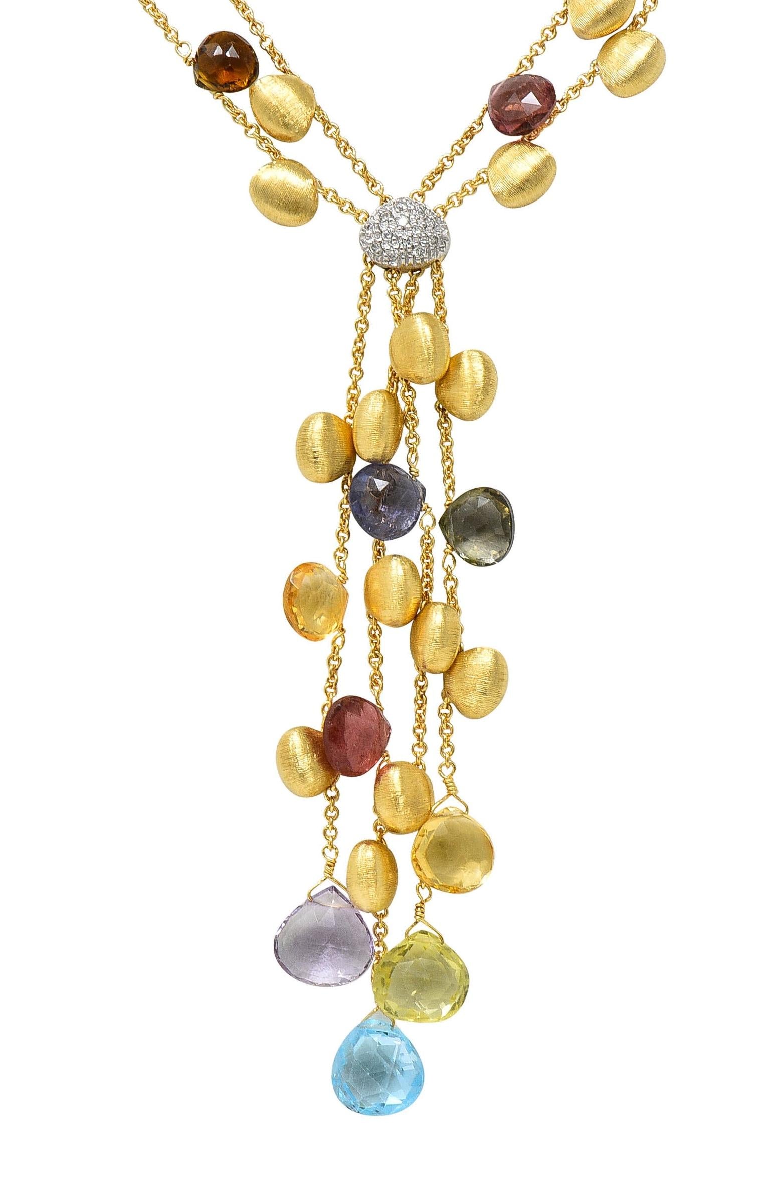 Marco Bicego Multi-Gem Diamond 18 Karat Two-Tone Gold Paradise Lariat Necklace