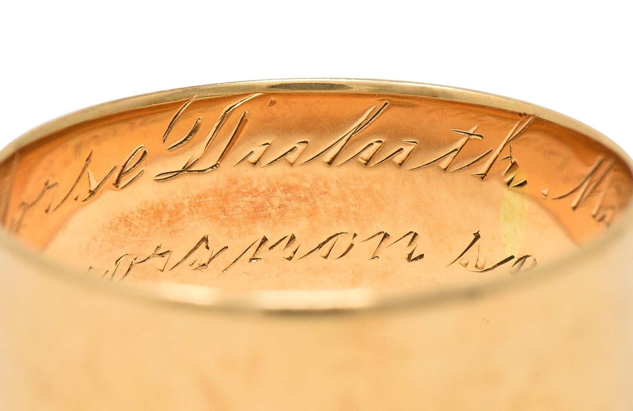 1911 Edwardian 14 Karat Yellow Gold Scottish Rite Antique Cigar Band Ring