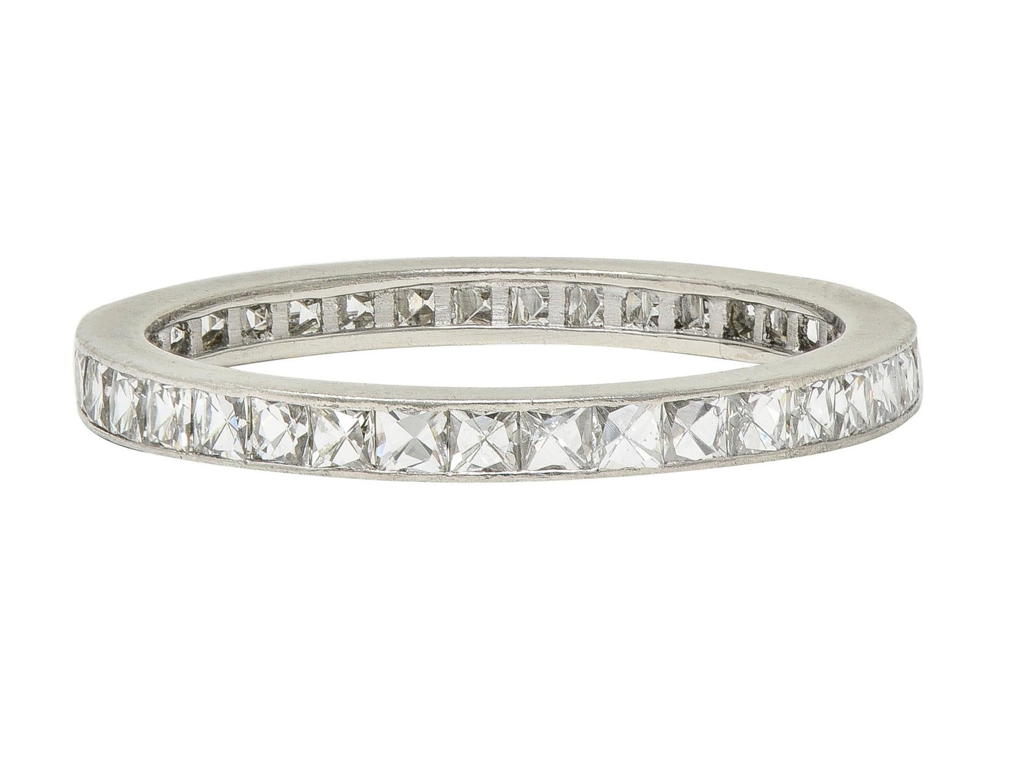 Art Deco 1.52 CTW French Cut Diamond Platinum Vintage Eternity Band Ring