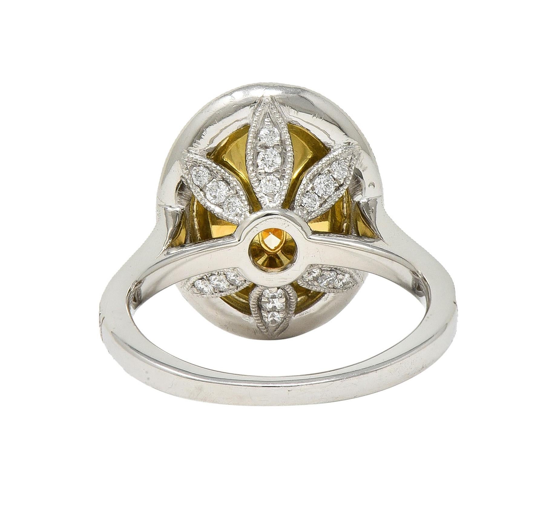 Contemporary 2.72 CTW Yellow Diamond Platinum 18 Karat Gold Halo Ring GIA