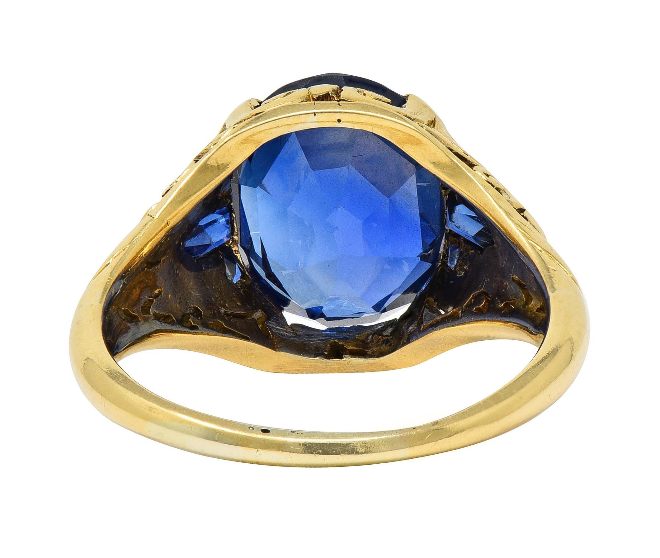 1925 Art Deco 6.57 CTW No Heat Burma Sapphire 14K Gold Antique Scroll Ring AGL