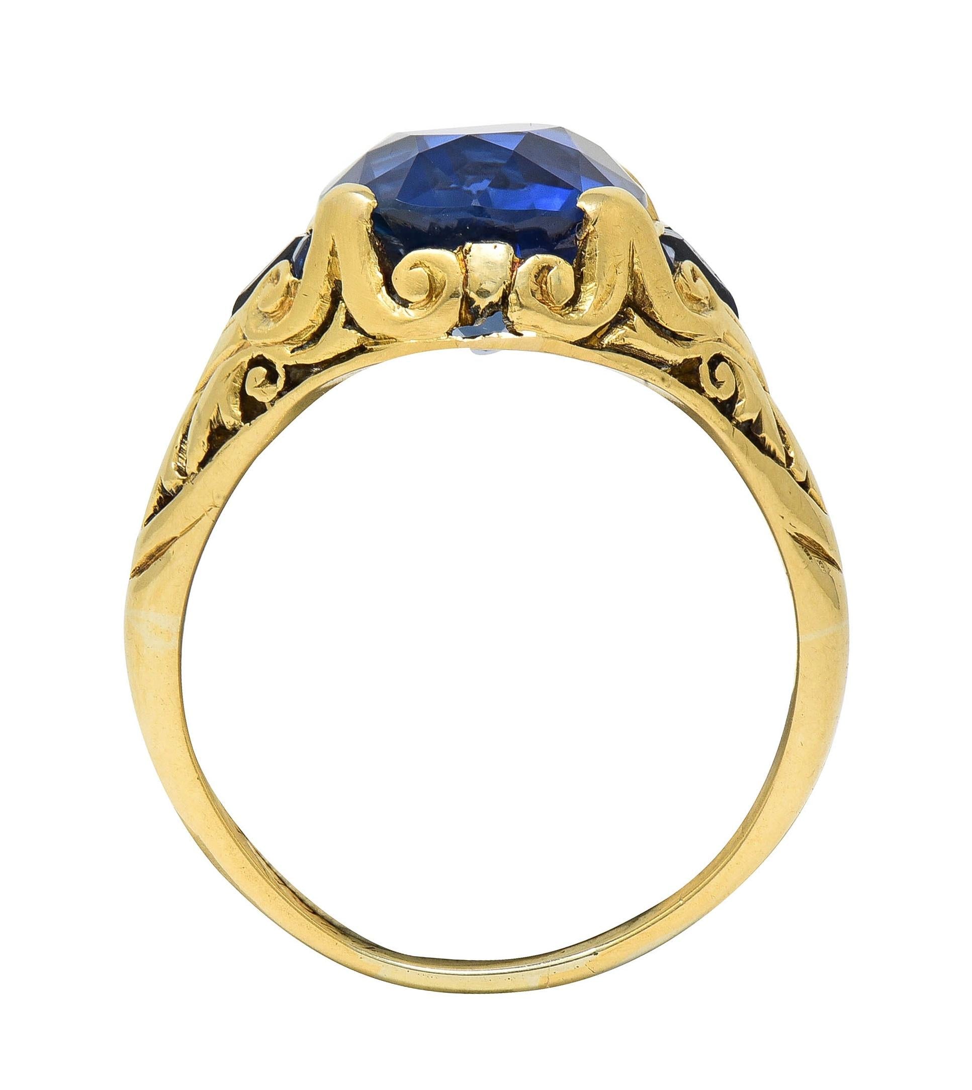 1925 Art Deco 6.57 CTW No Heat Burma Sapphire 14K Gold Antique Scroll Ring AGL