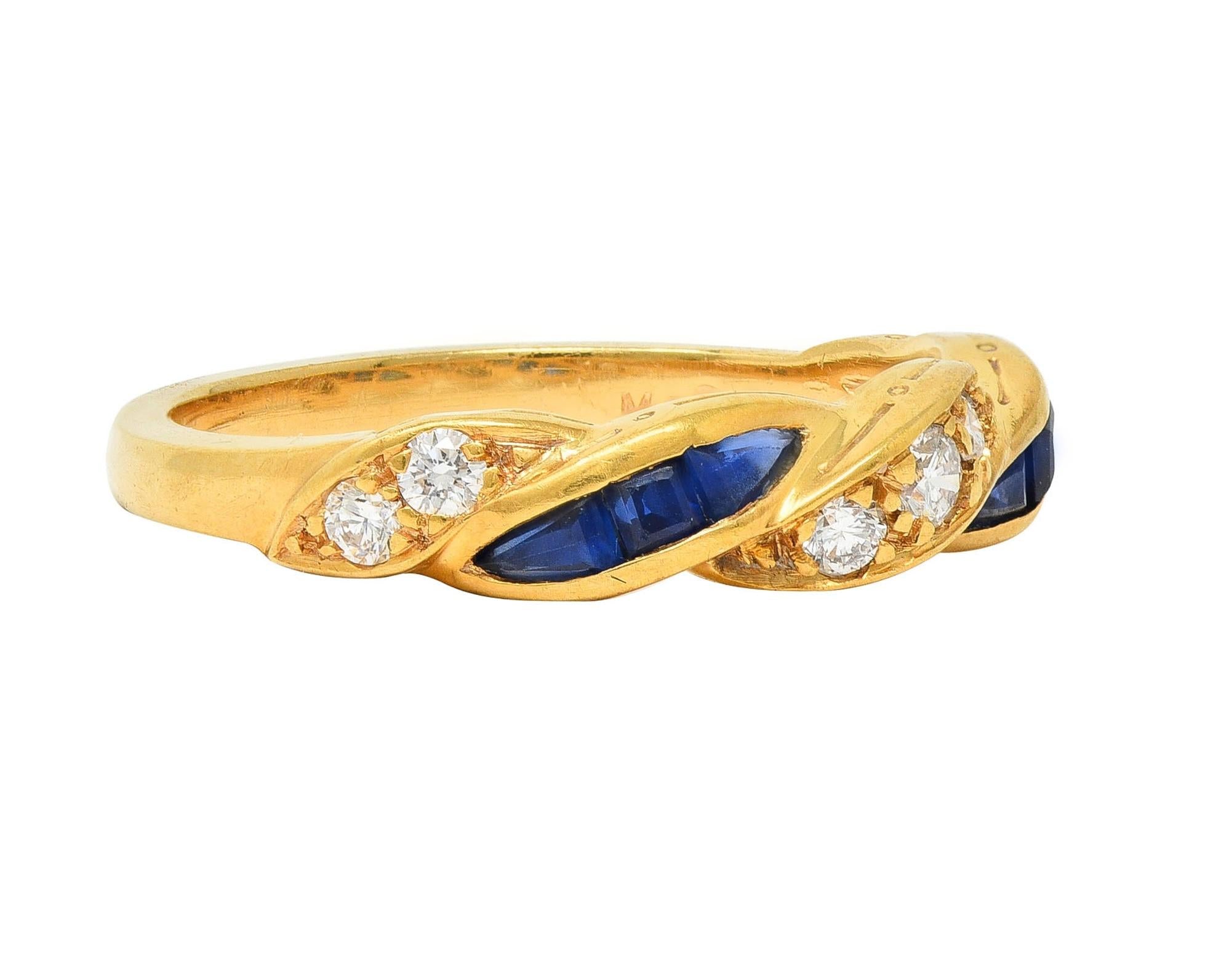 Tiffany & Co. 1960's Sapphire Diamond 18K Yellow Gold Vintage Twist Band Ring