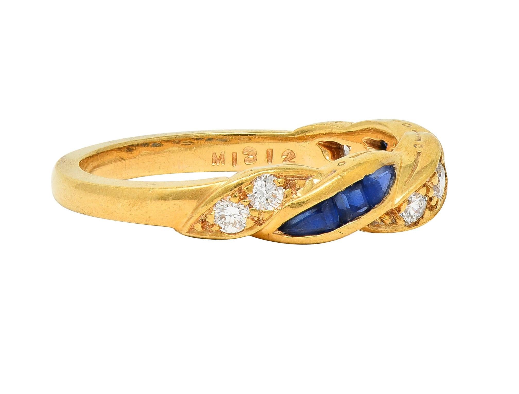 Tiffany & Co. 1960's Sapphire Diamond 18K Yellow Gold Vintage Twist Band Ring