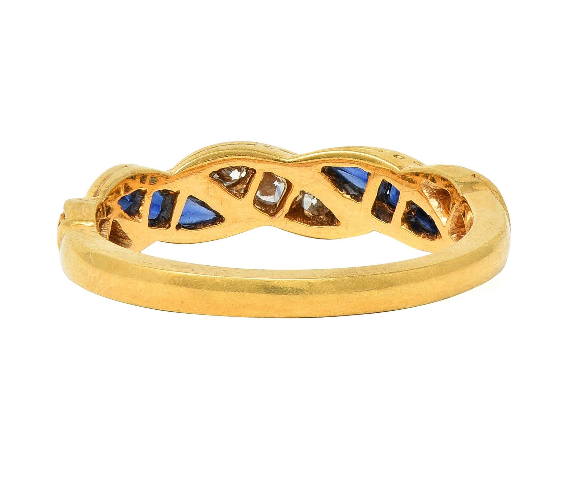 Tiffany & Co. 1960's Sapphire Diamond 18K Yellow Gold Vintage Twist Band Ring