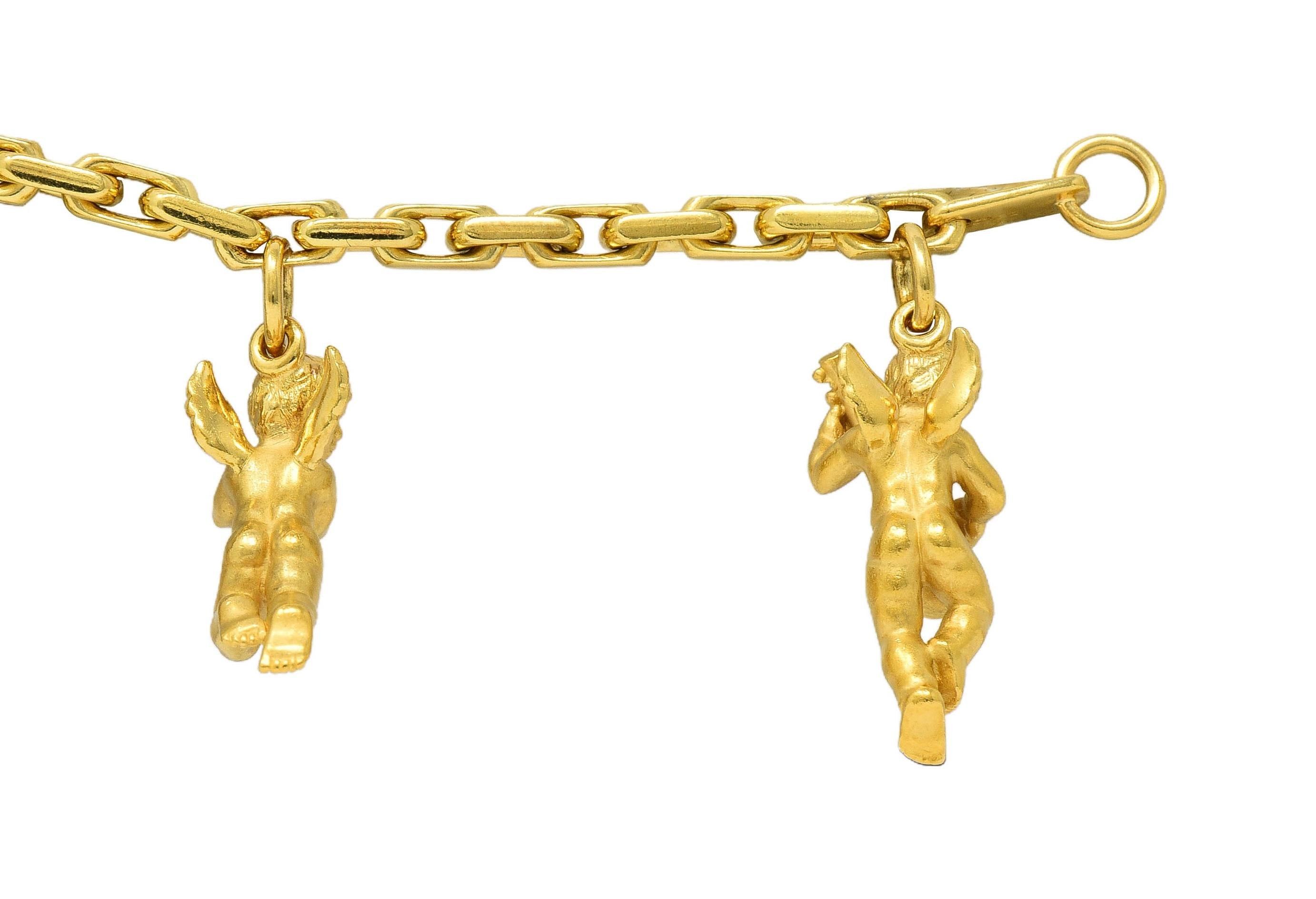 Carrera Y Carrera 1990's 18 Karat Yellow Gold Vintage Cherub Charm Bracelet