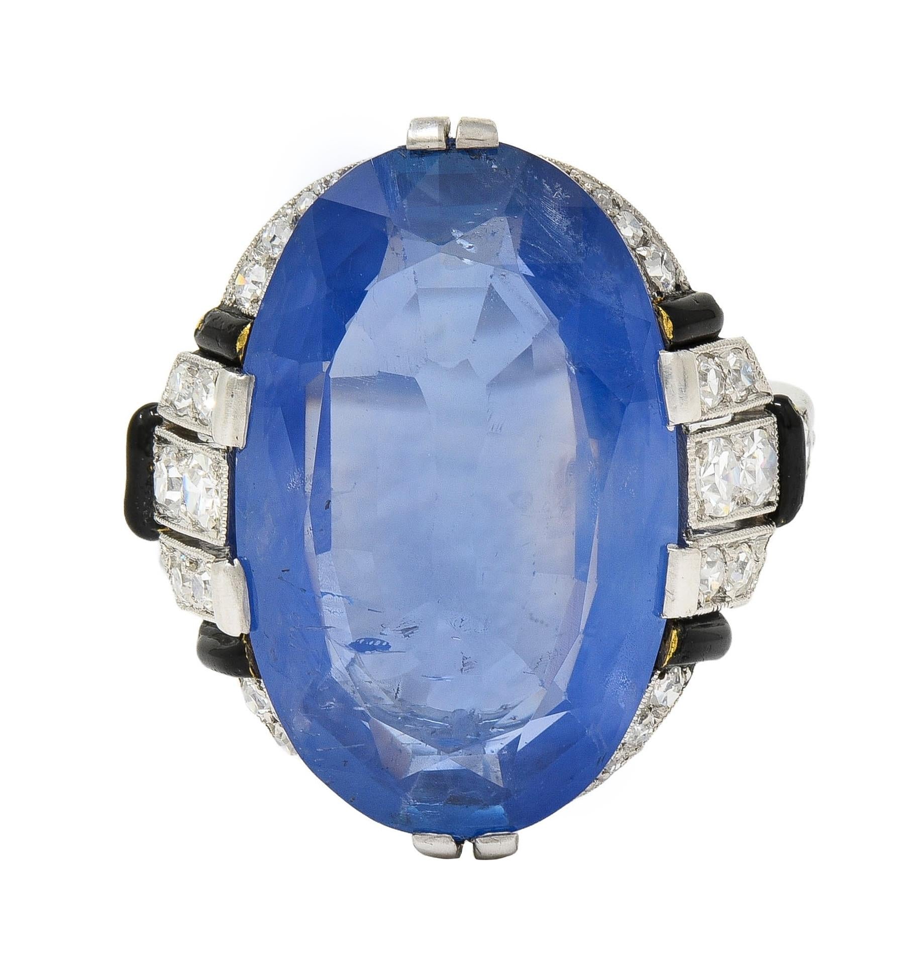 Sellier Dumont Art Deco French Ceylon Sapphire Diamond Platinum Vintage Ring