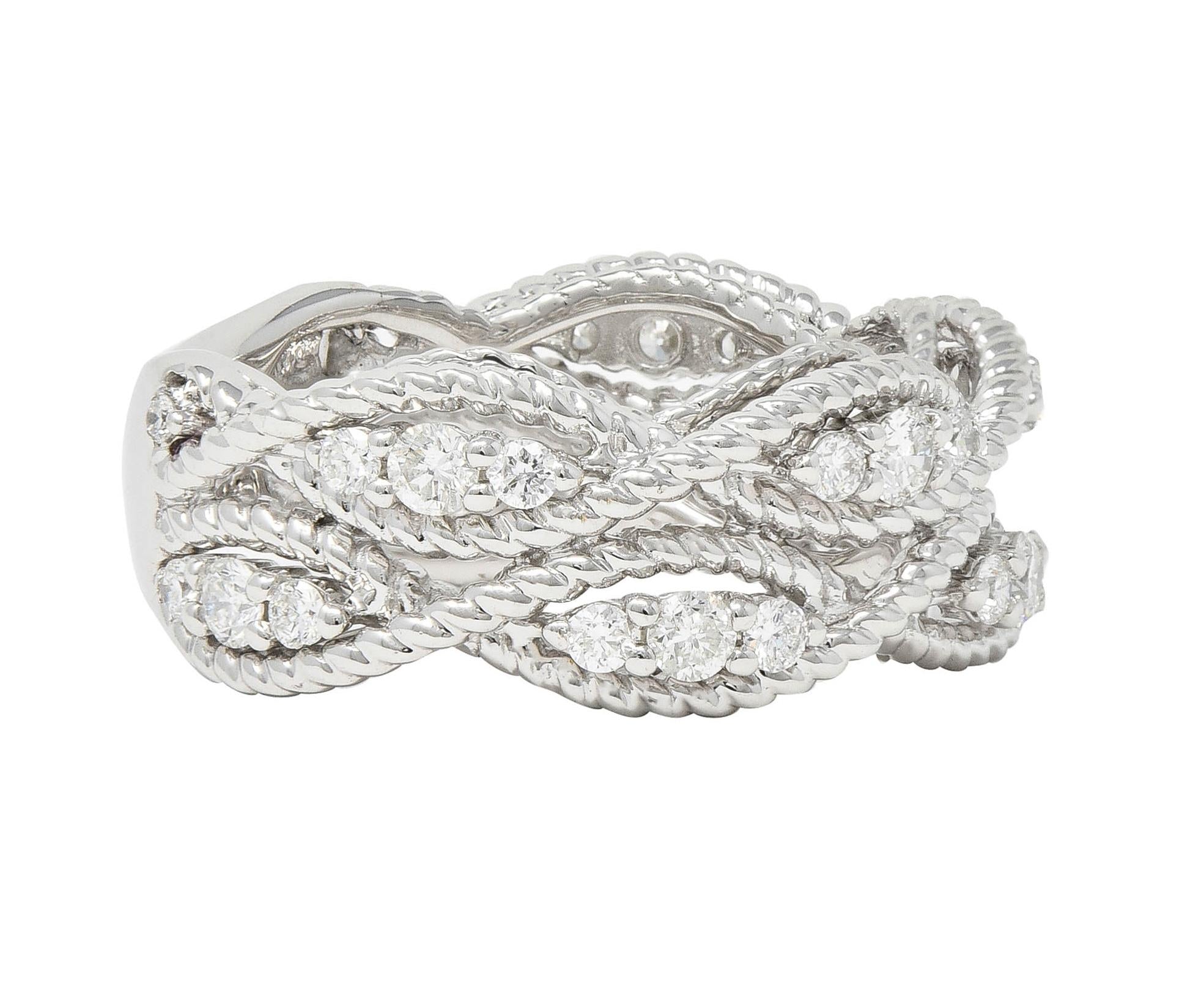 Contemporary 1.00 CTW Diamond 14 Karat White Gold Rope Band Ring