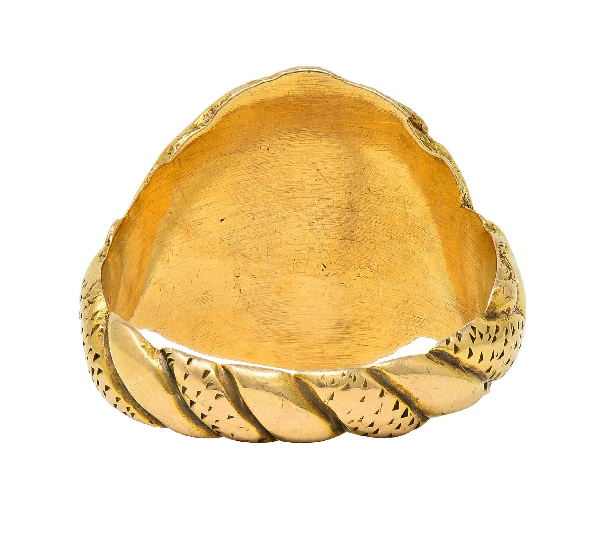 Art Nouveau Diamond 14 Karat Yellow Gold Antique Mermaid Signet Ring