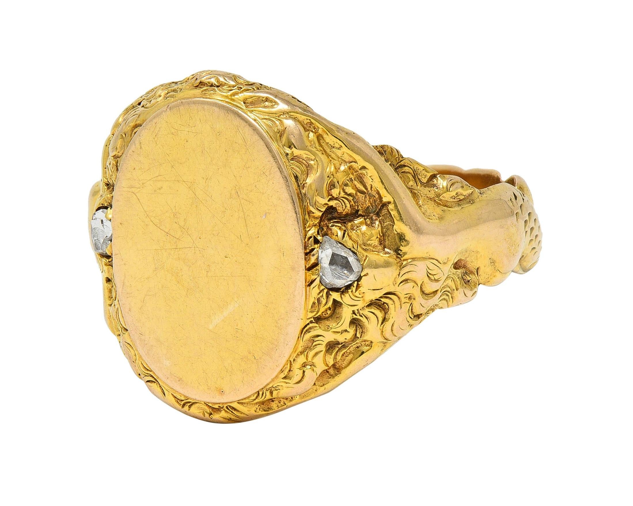 Art Nouveau Diamond 14 Karat Yellow Gold Antique Mermaid Signet Ring