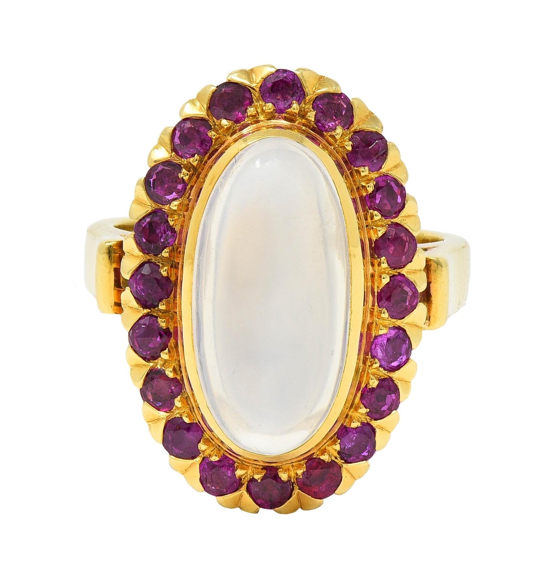 1960s 1.60 CTW Ruby Moonstone 18 Karat Yellow Gold Vintage Halo Ring