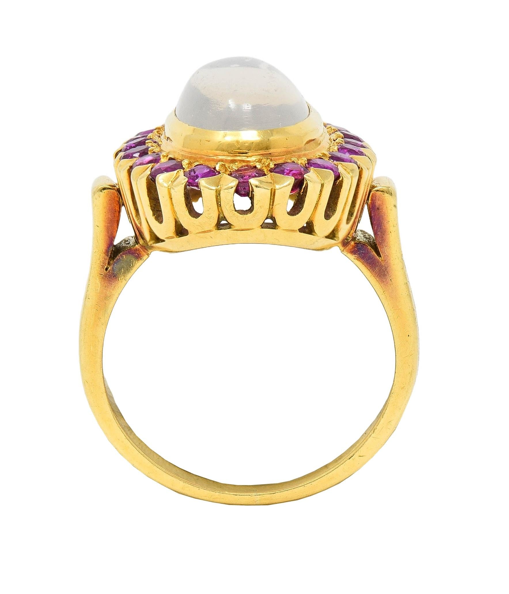 1960s 1.60 CTW Ruby Moonstone 18 Karat Yellow Gold Vintage Halo Ring