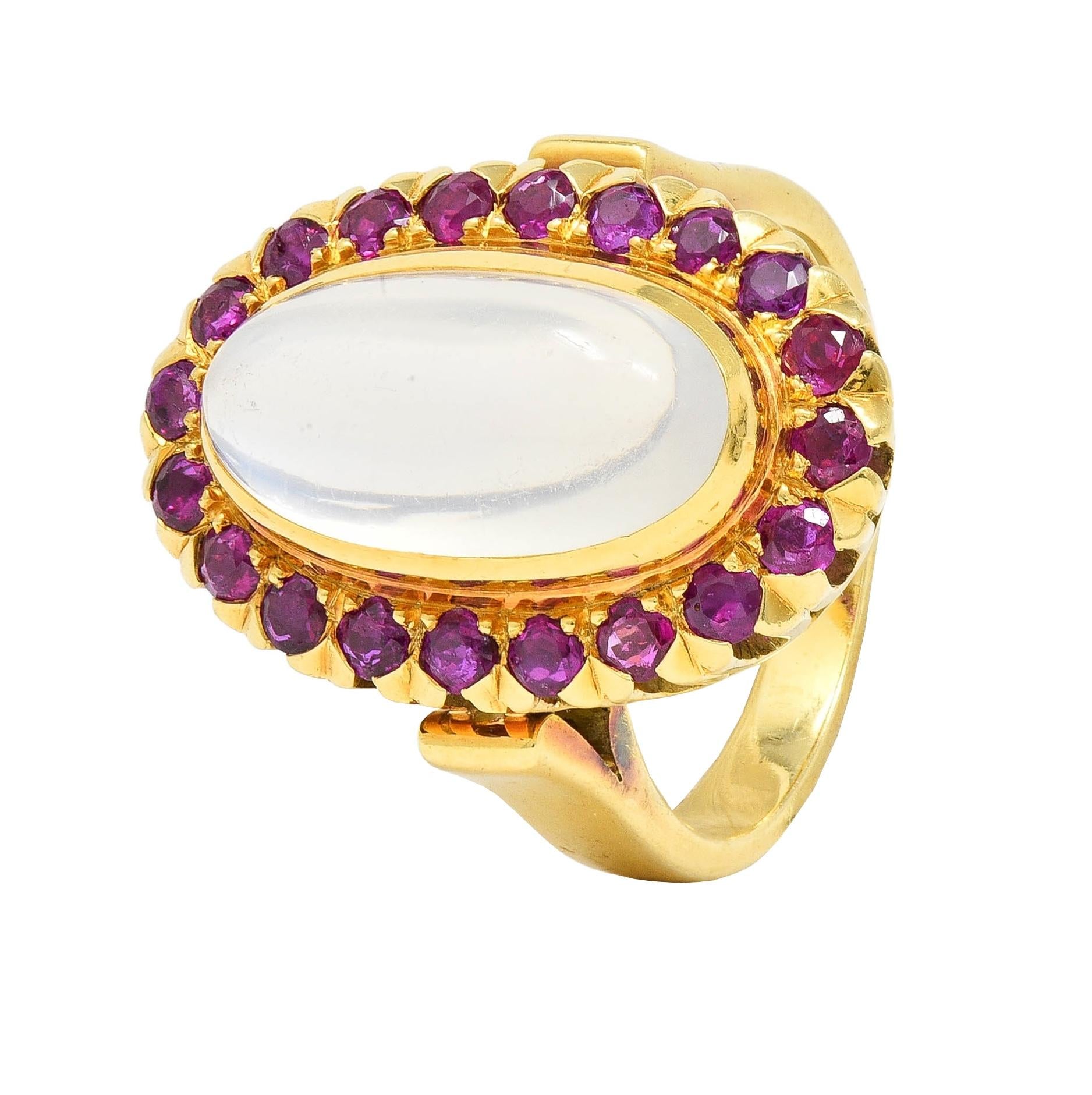 1960s 1.60 CTW Ruby Moonstone 18 Karat Yellow Gold Vintage Halo Ring