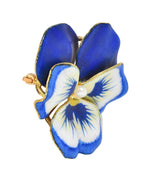 A.J. Hedges Art Nouveau Blue Enamel Pearl 14 Karat Gold Antique Pansy Brooch