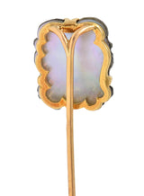 Victorian French Labradorite Mother-Of-Pearl 18K Gold Antique Pan Stickpin