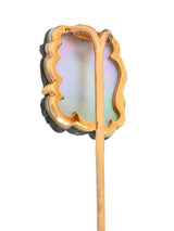 Victorian French Labradorite Mother-Of-Pearl 18K Gold Antique Pan Stickpin