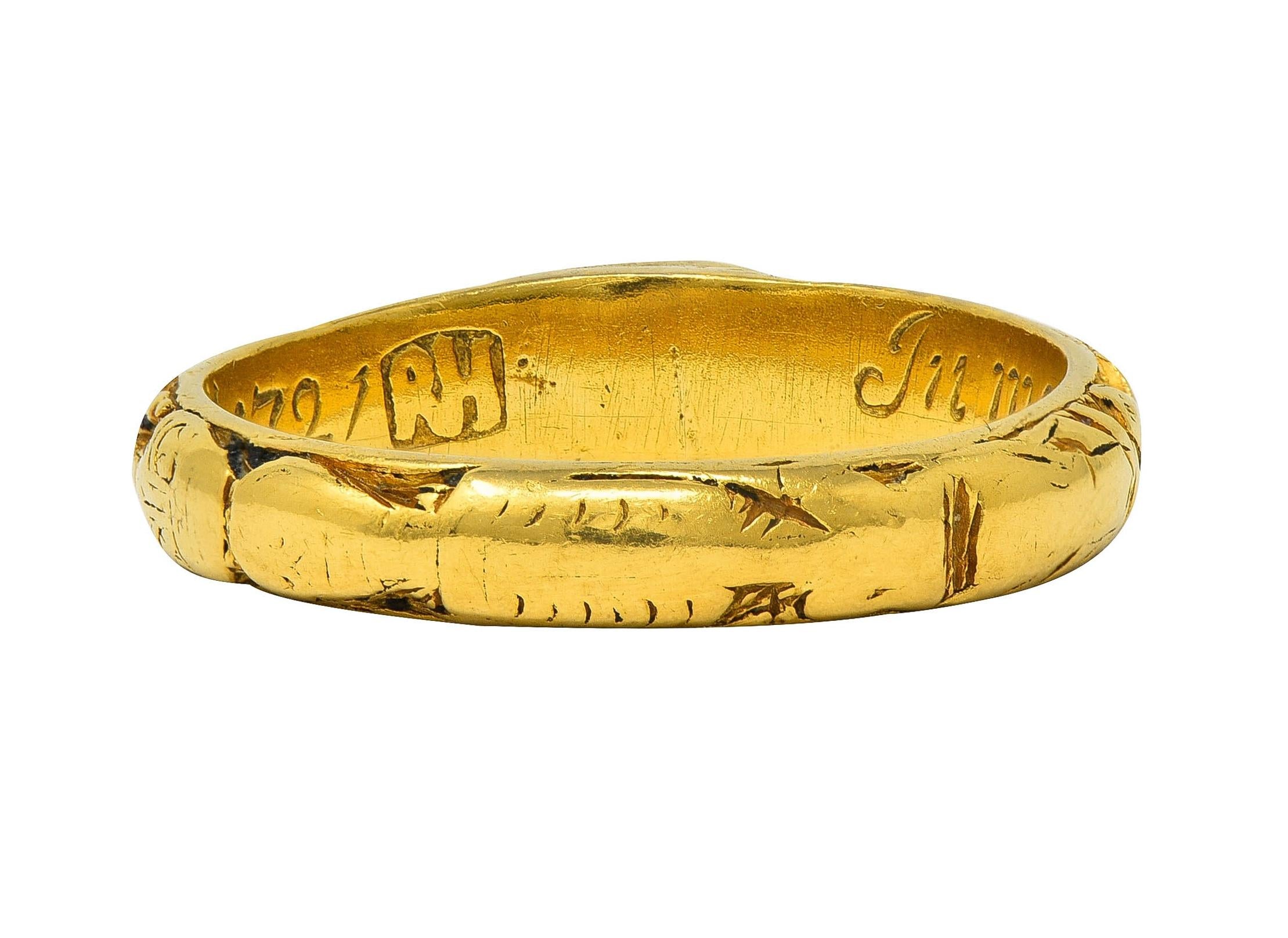 Georgian 1721 Ruby 18K Yellow Gold Antique Memento Mori Mourning Band Ring