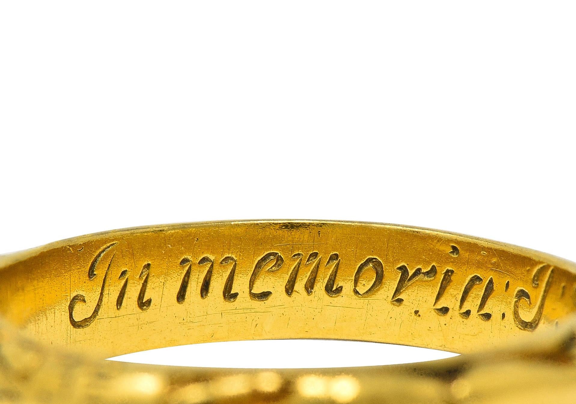 Georgian 1721 Ruby 18K Yellow Gold Antique Memento Mori Mourning Band Ring