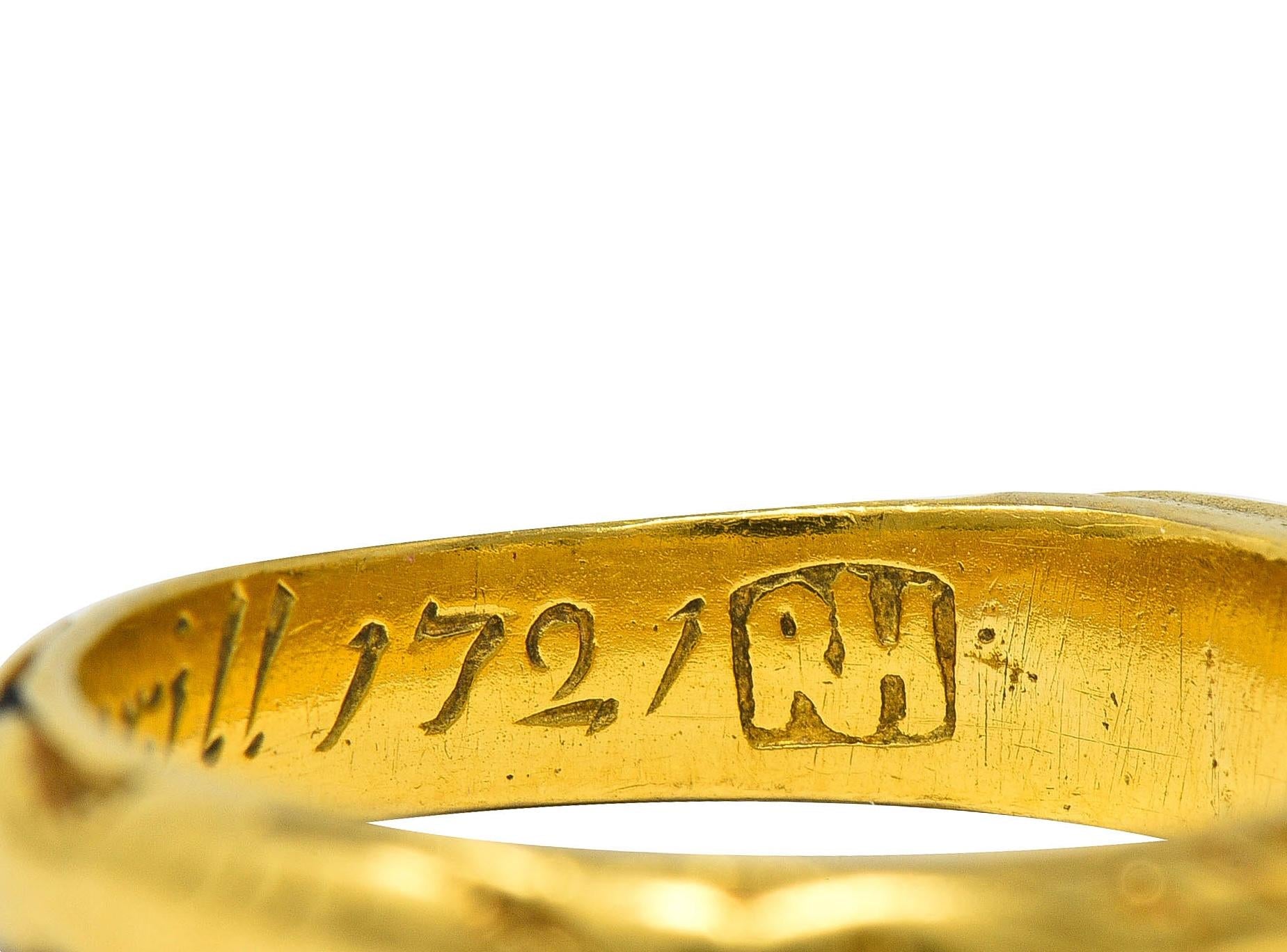 Georgian 1721 Ruby 18K Yellow Gold Antique Memento Mori Mourning Band Ring