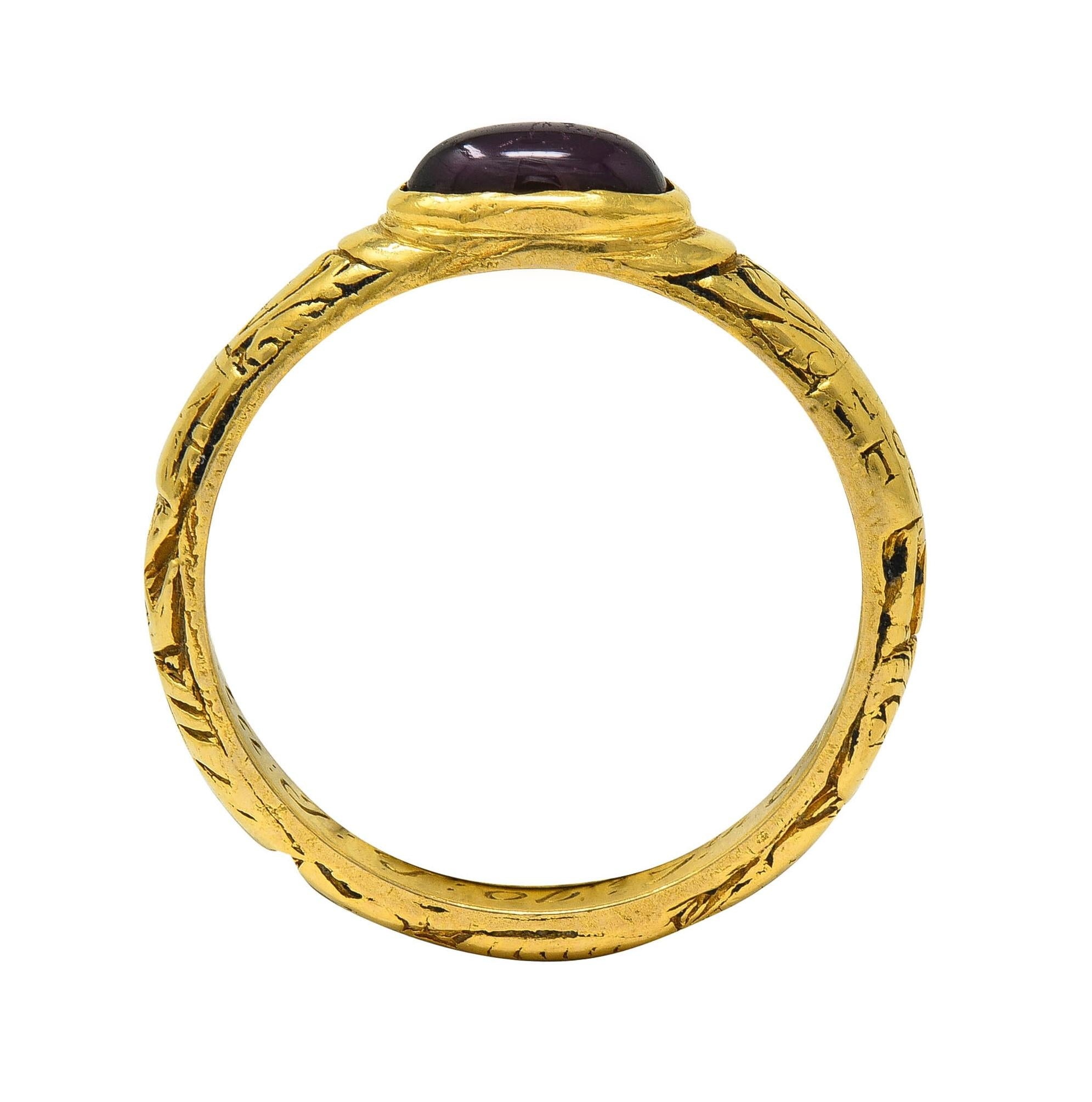 Georgian 1721 Ruby 18K Yellow Gold Antique Memento Mori Mourning Band Ring