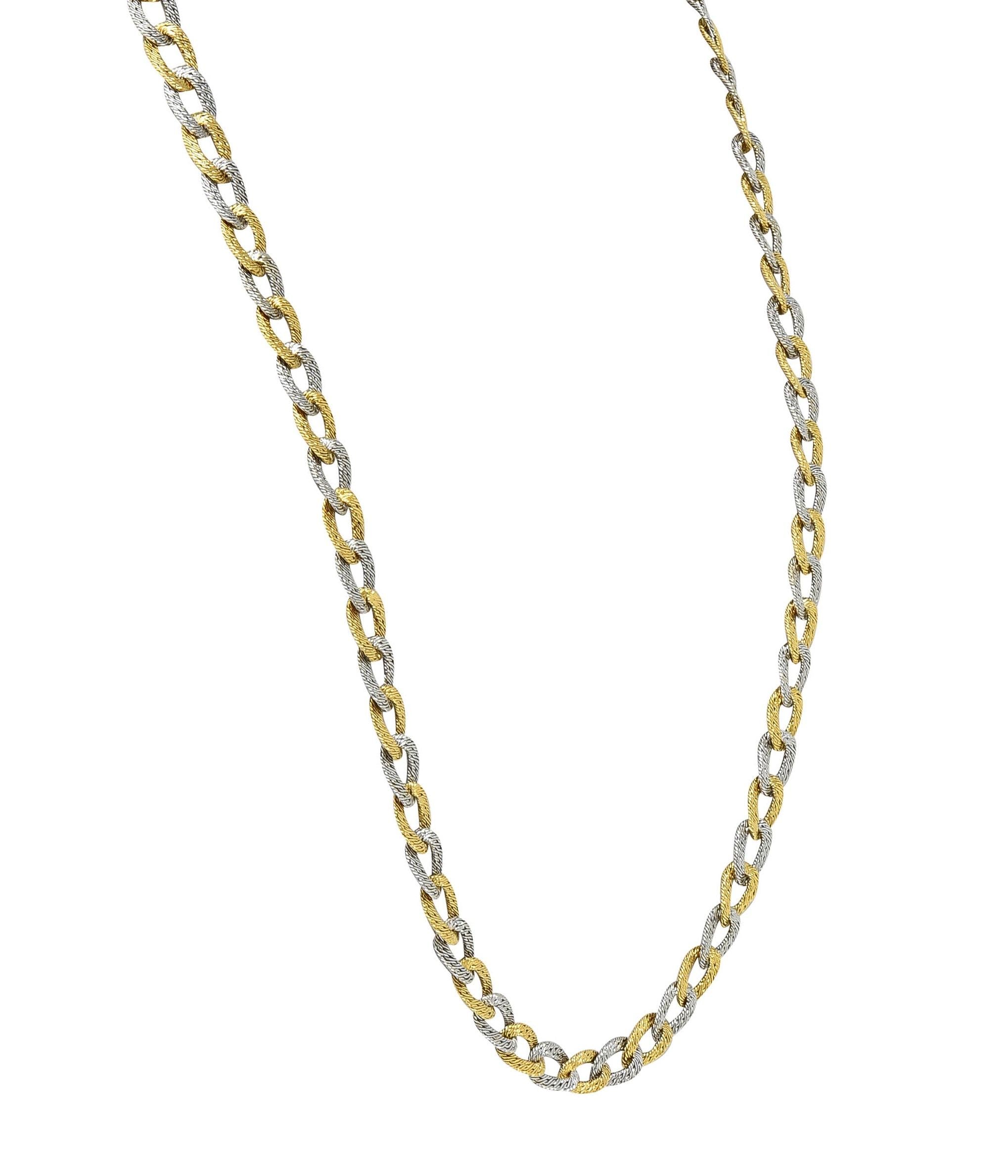 L'Enfant 18 Karat Two-Tone Gold Vintage Woven Curb Link Chain Necklace Bracelet