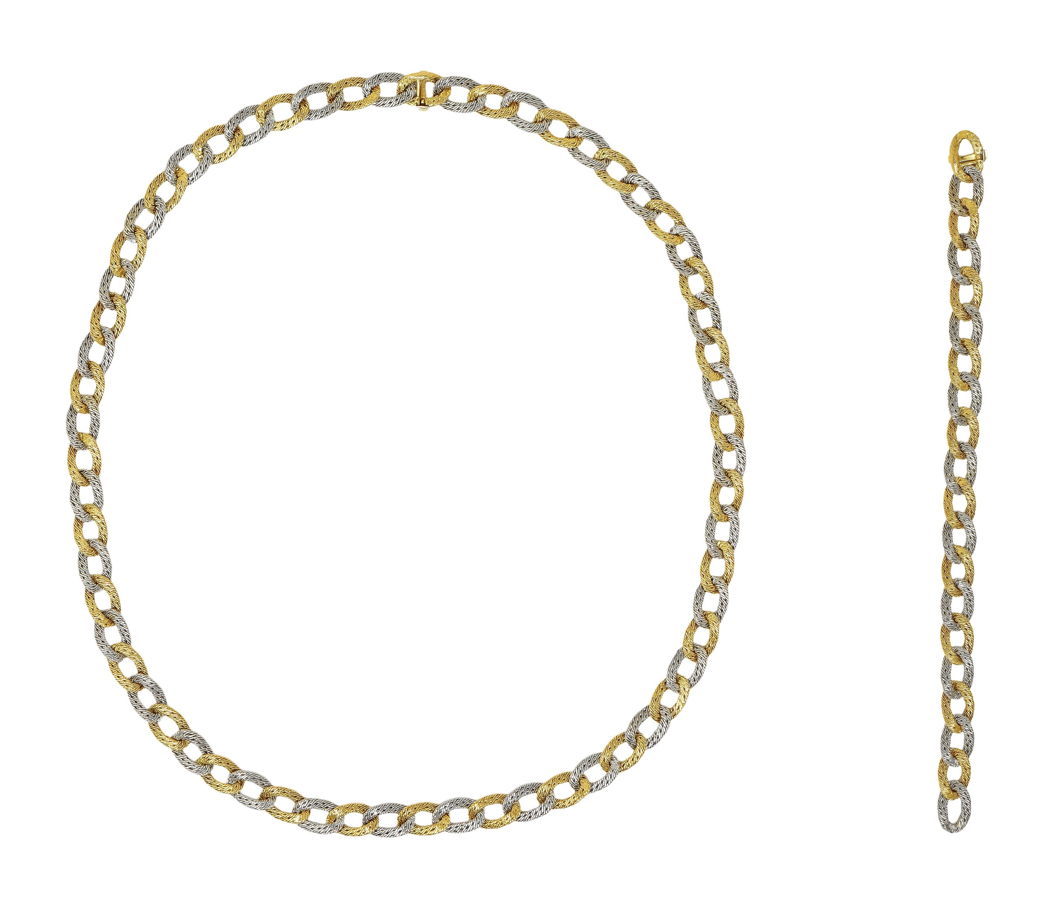 L'Enfant 18 Karat Two-Tone Gold Vintage Woven Curb Link Chain Necklace Bracelet