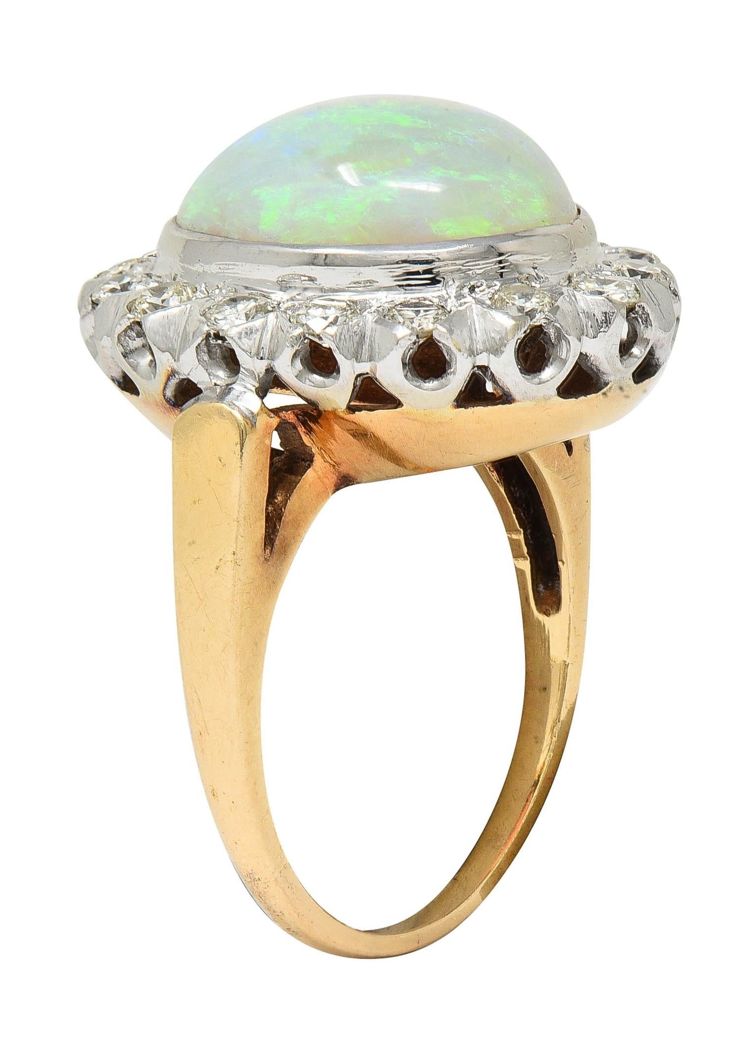 1940's Opal Diamond 14 Karat Two-Tone Gold Vintage Halo Ring