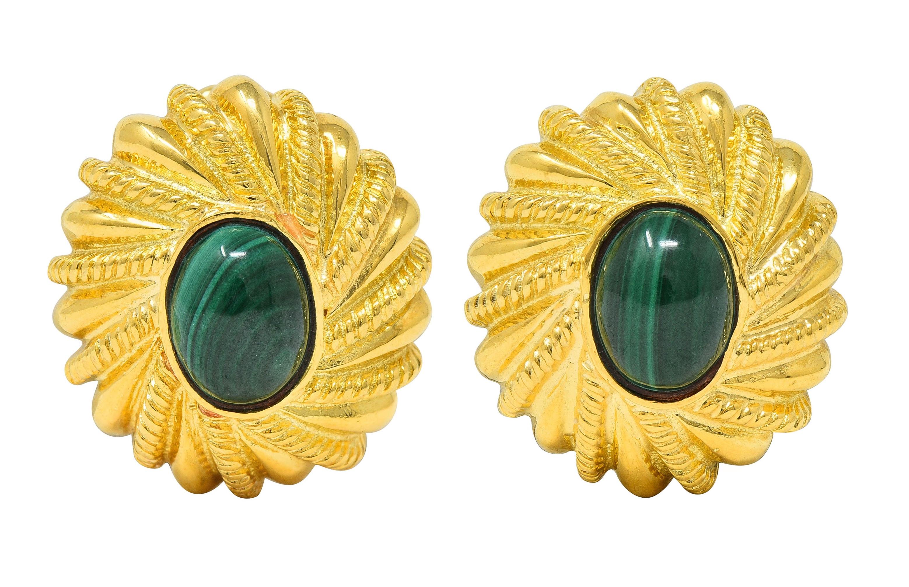 Jean Schlumberger Tiffany & Co. Malachite 18K Twist Vintage Ear-Clip Earrings