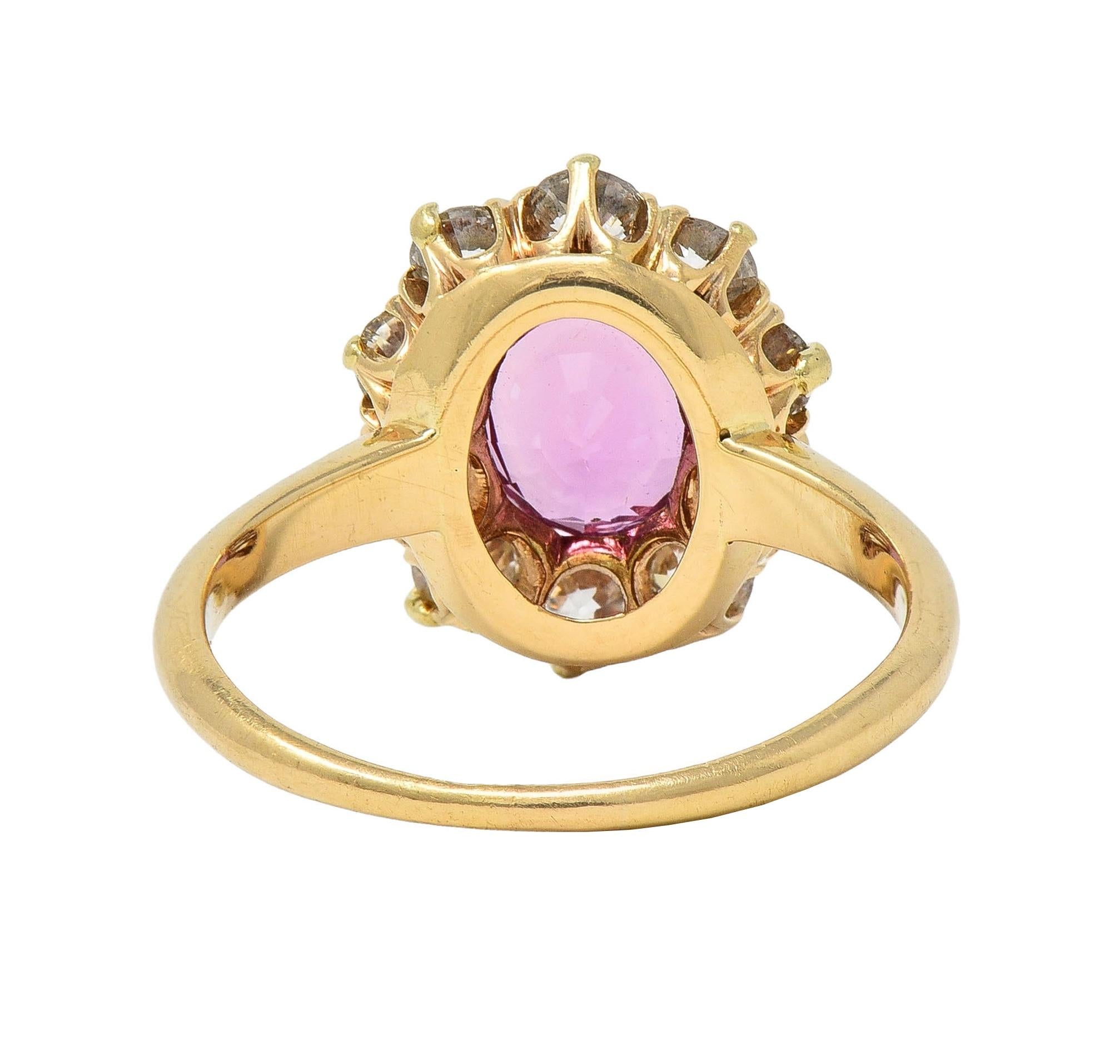 Vintage 2.46 CTW No Heat Pink Sapphire Diamond 14 Karat Gold Halo Ring GIA