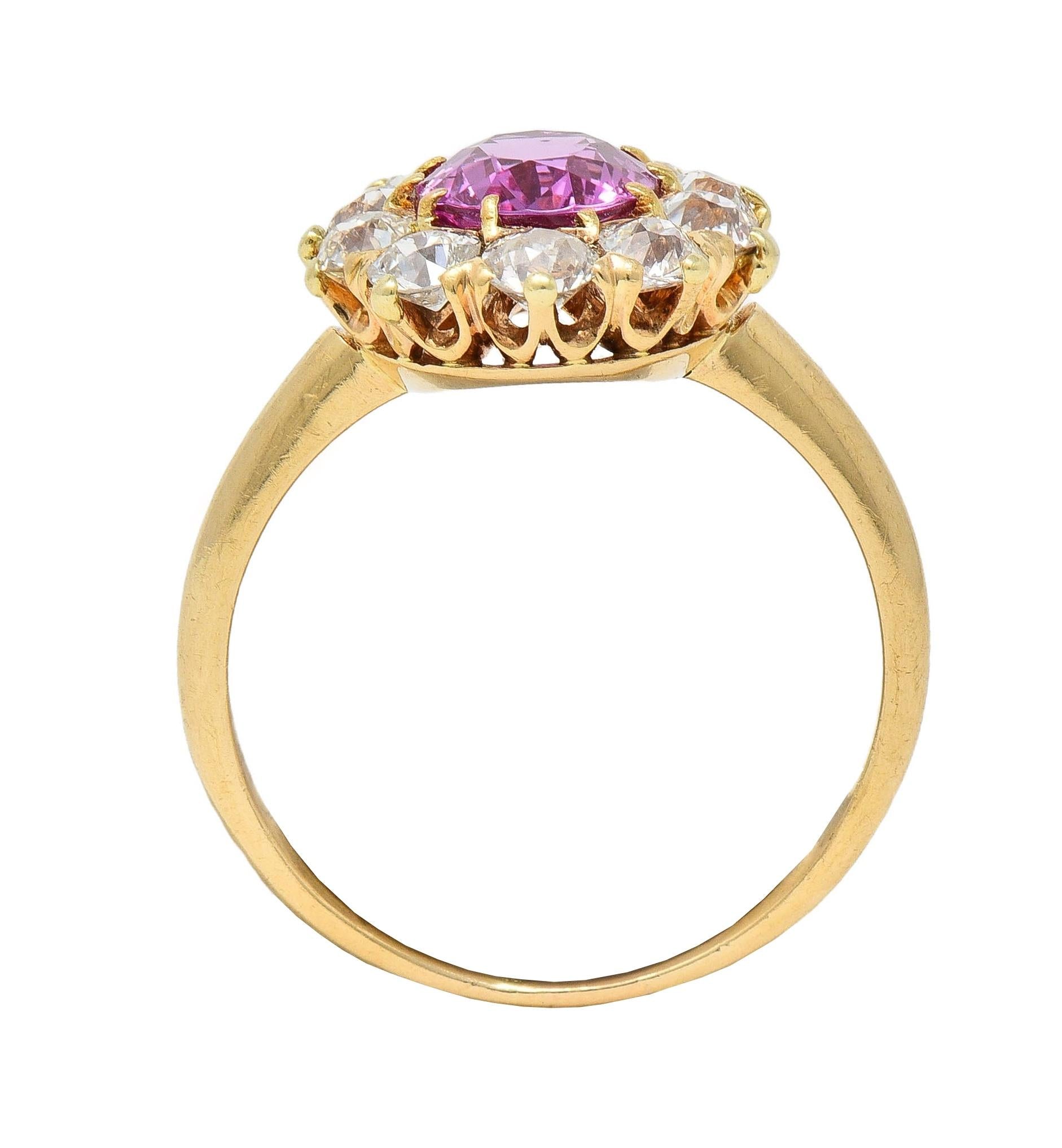 Vintage 2.46 CTW No Heat Pink Sapphire Diamond 14 Karat Gold Halo Ring GIA